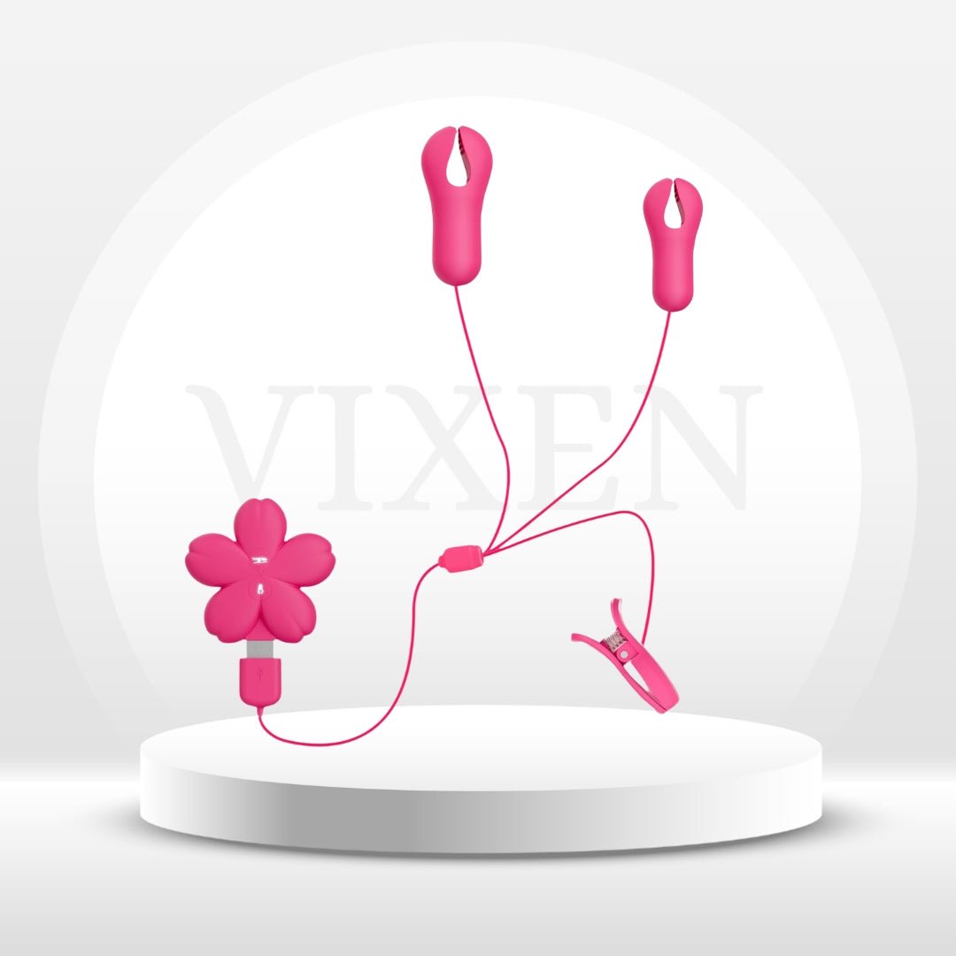 DualClasp Vibrating Nipple & Clitoral Clamps – 9 Modes, IPX6 - Vixen Adult Playroom