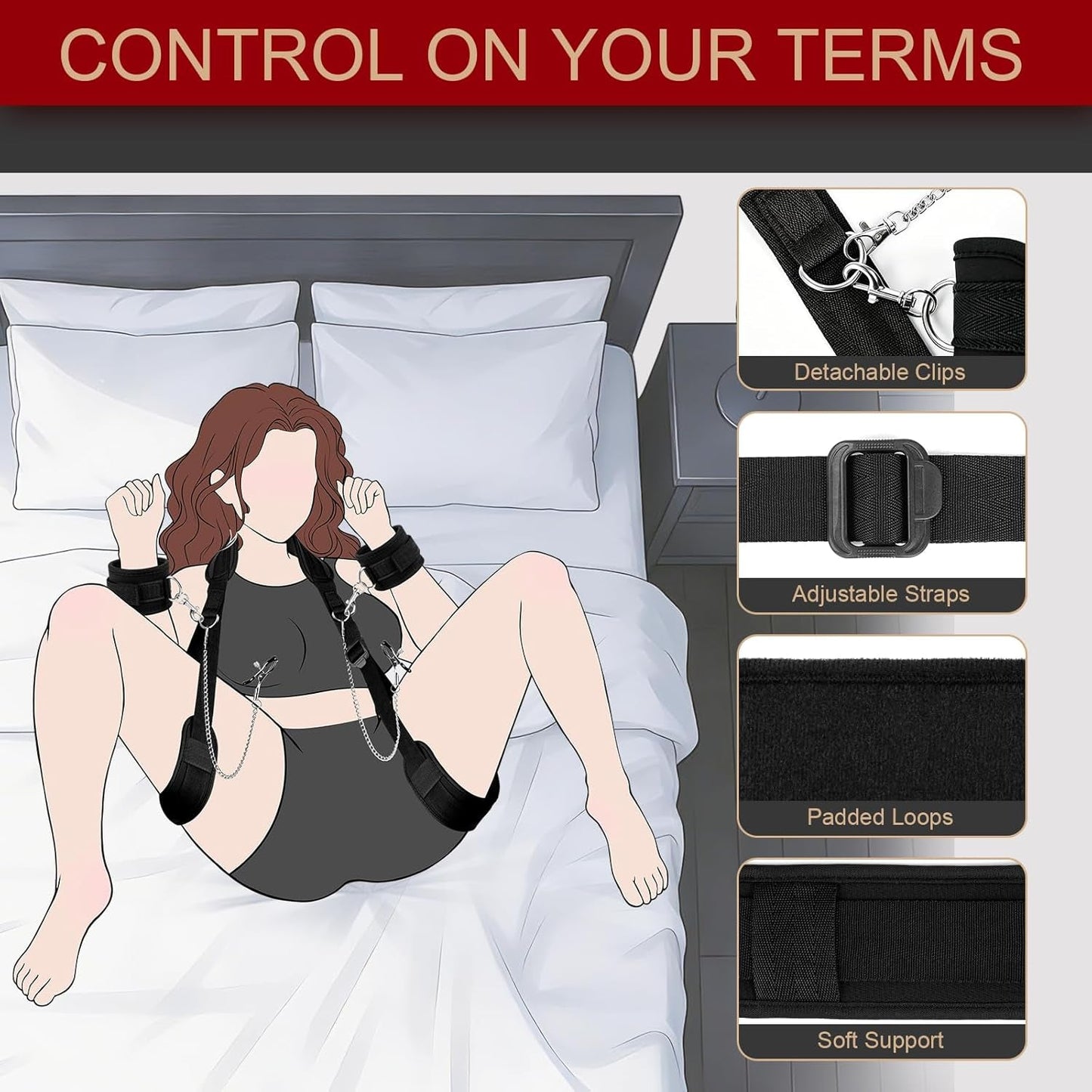 EffortlessAngle Neck-to-Thigh Bondage Sling – Cuffs & Nipple Clamps - Vixen Adult Playroom