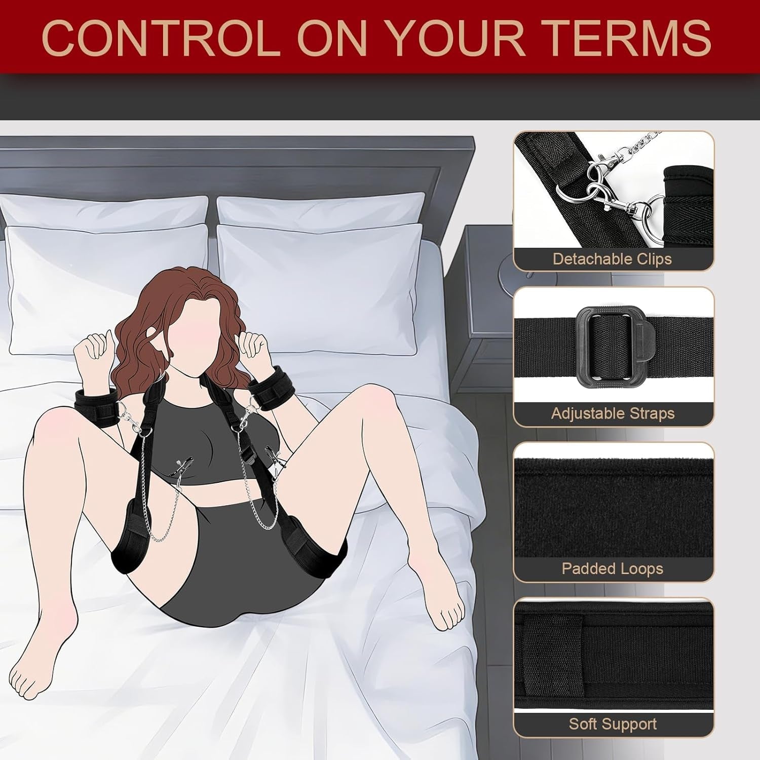 EffortlessAngle Neck-to-Thigh Bondage Sling – Cuffs & Nipple Clamps - Vixen Adult Playroom