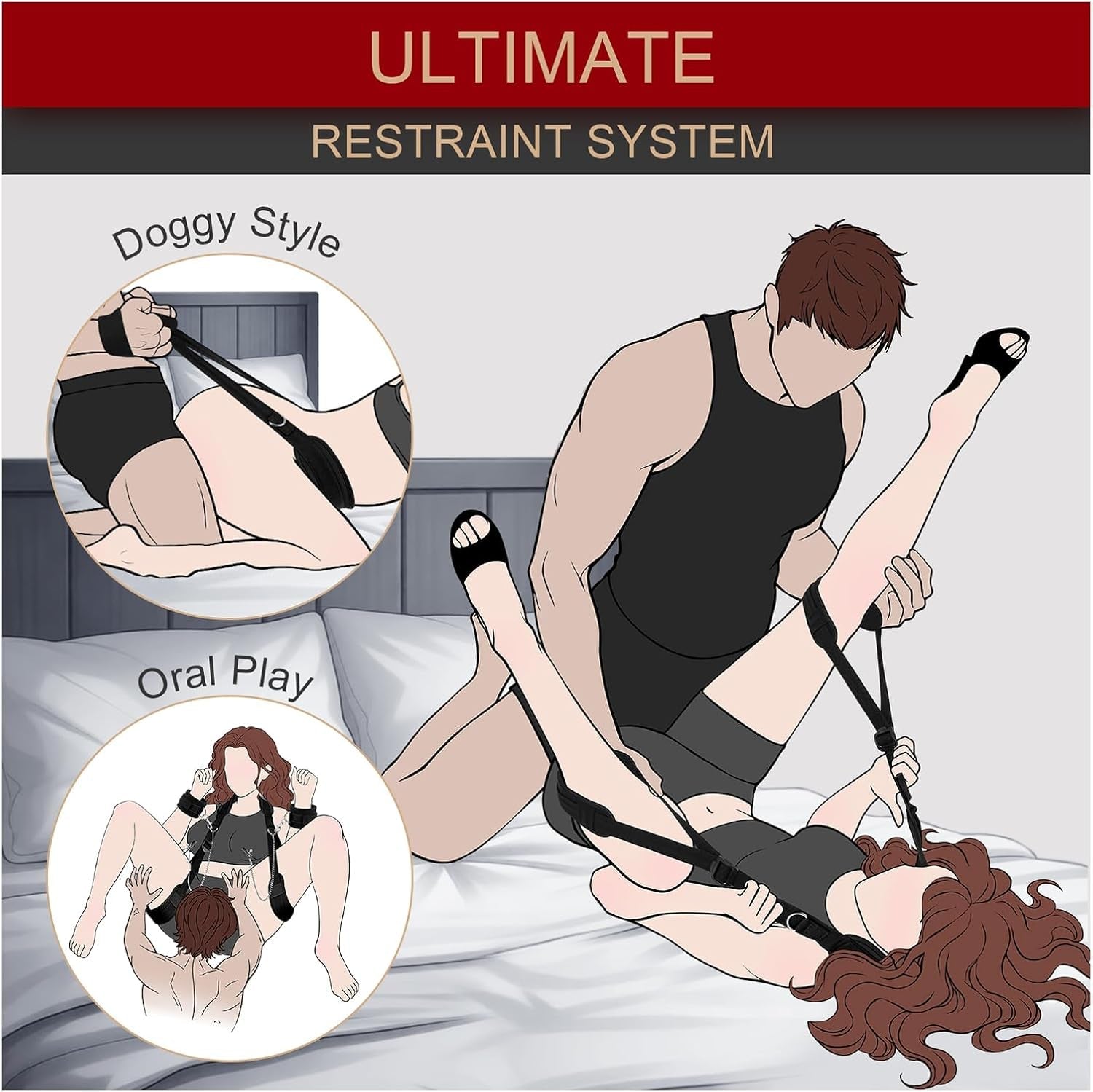 EffortlessAngle Neck-to-Thigh Bondage Sling – Cuffs & Nipple Clamps - Vixen Adult Playroom