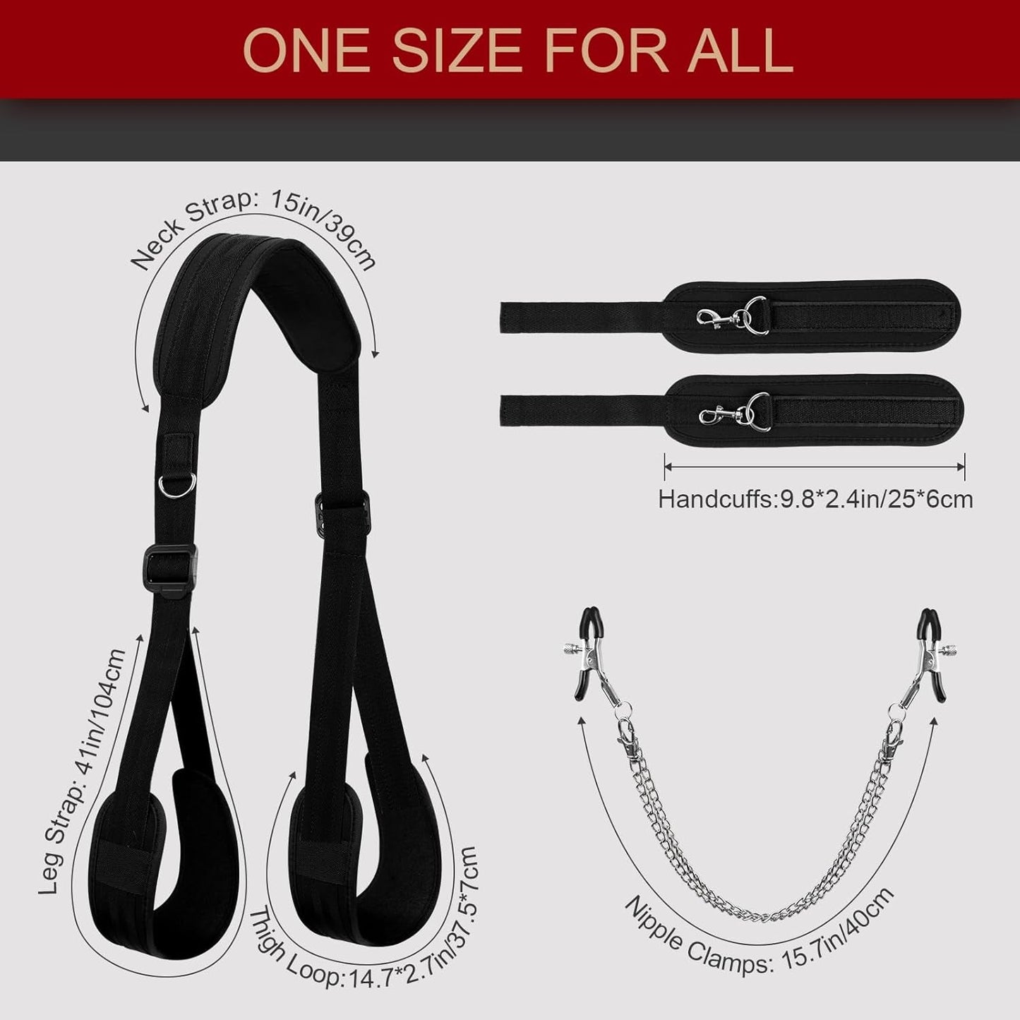 EffortlessAngle Neck-to-Thigh Bondage Sling – Cuffs & Nipple Clamps - Vixen Adult Playroom