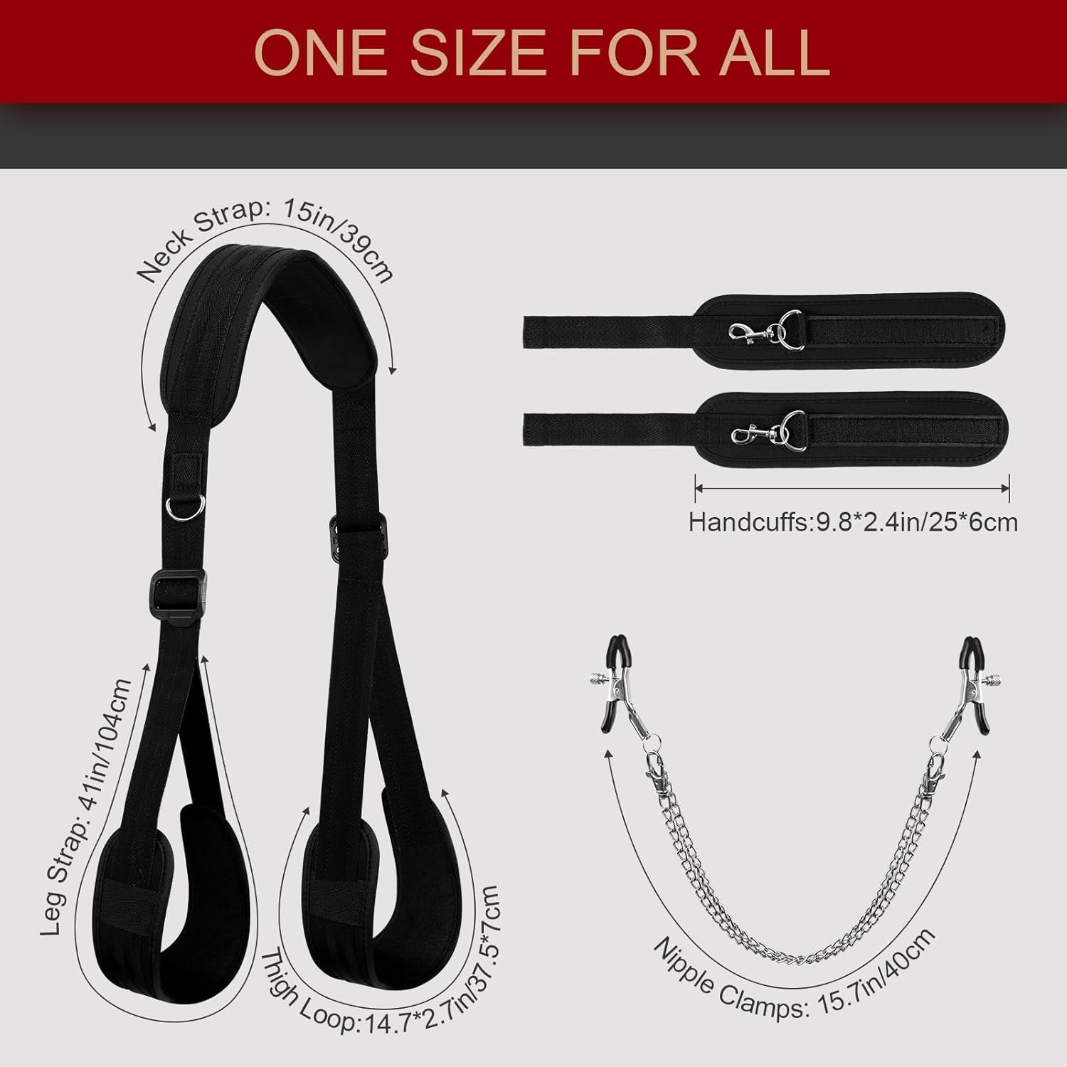 EffortlessAngle Neck-to-Thigh Bondage Sling – Cuffs & Nipple Clamps - Vixen Adult Playroom