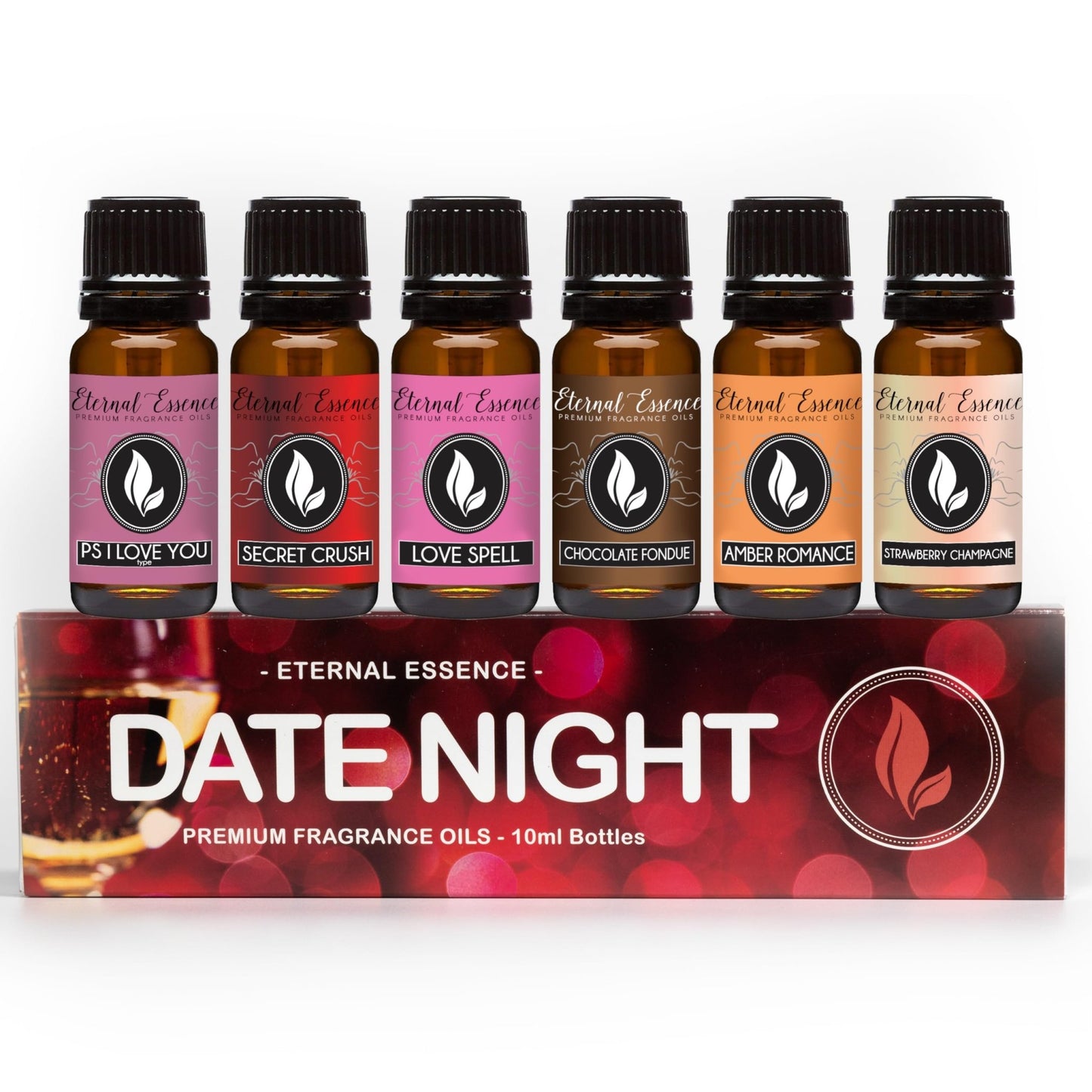 Eternal Essence Oils Date Night Set of 6 Premium Fragrance Oils - Includes PS I Love You, Amber Romance, Secret Crush, Chocolate Fondue, Strawberry Champagne, and Love Spell Scented Oils - 10ML - Vixen | Nova Network