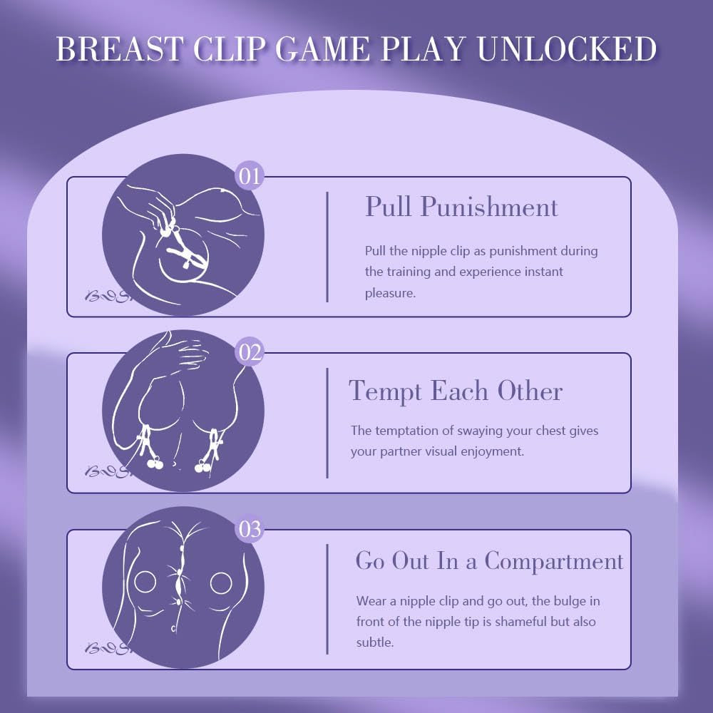BellCharm Adjustable Metal Nipple Clamps – Purple Bells, Non-Piercing