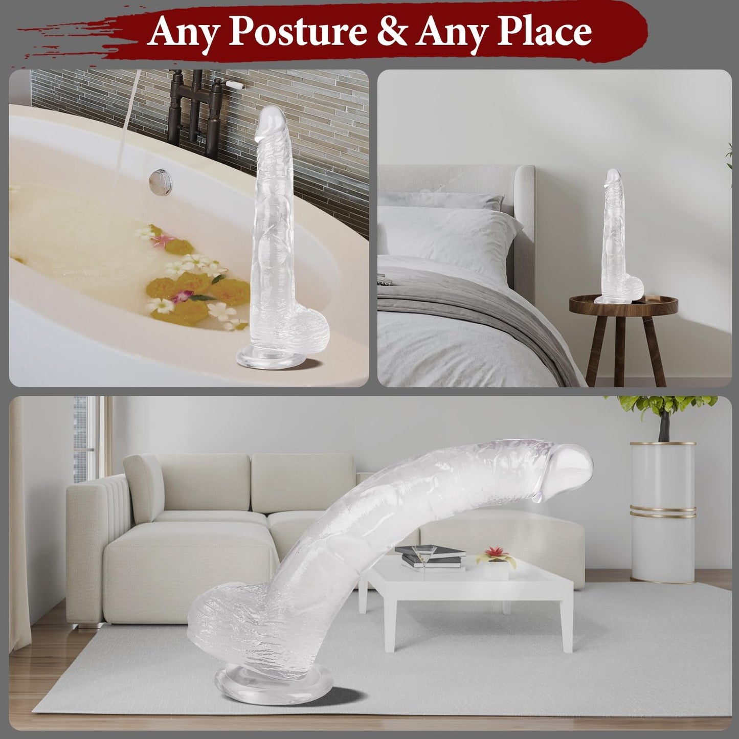 CrystalFlex 11.6" Realistic Clear Suction Base Dildo