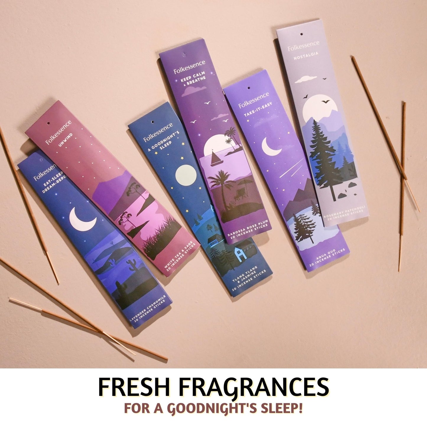 Folkulture Incense Sticks (120 Sticks) | Set of 6 Premium, Deep Sleep, Calm Incense - Night Relaxation | No Charcoal, Organic, Non Toxic, 45 Mins Burning Lavender, Rosemary Insence - Sticks Aromatherapy - Vixen | Nova Network