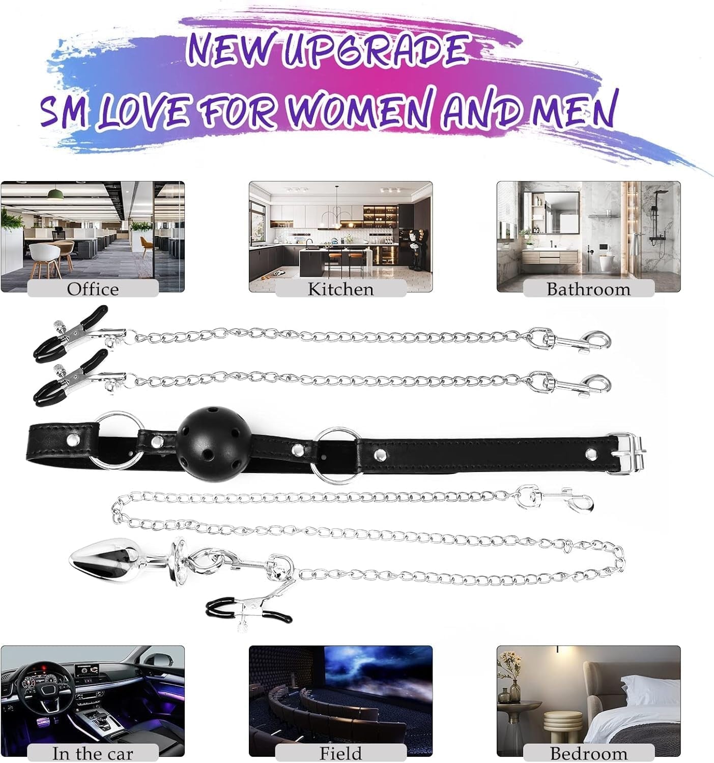 FullSurrender BDSM Bondage Set – Ball Gag, Nipple Clamps & Plug - Vixen Adult Playroom