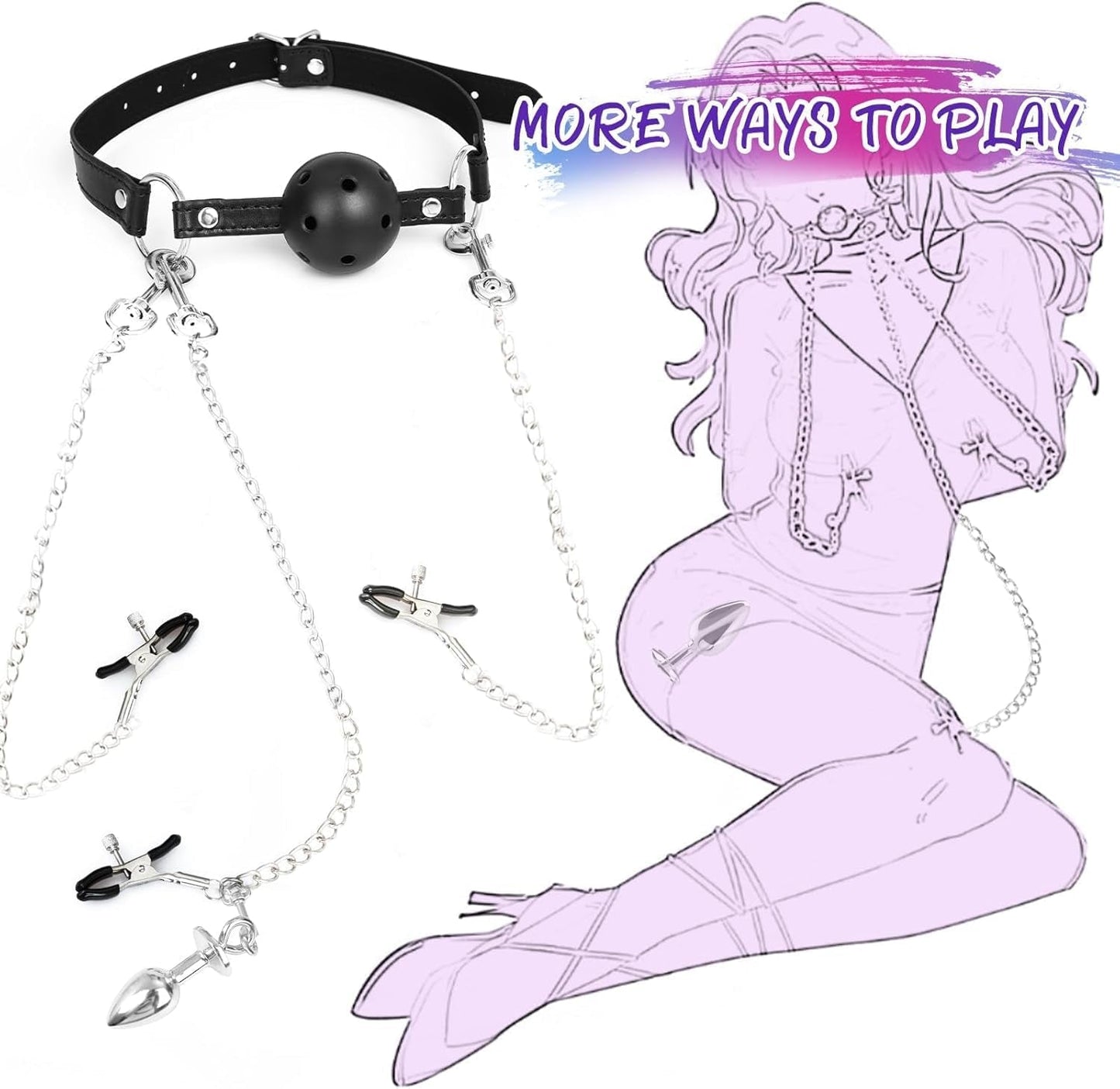 FullSurrender BDSM Bondage Set – Ball Gag, Nipple Clamps & Plug - Vixen Adult Playroom