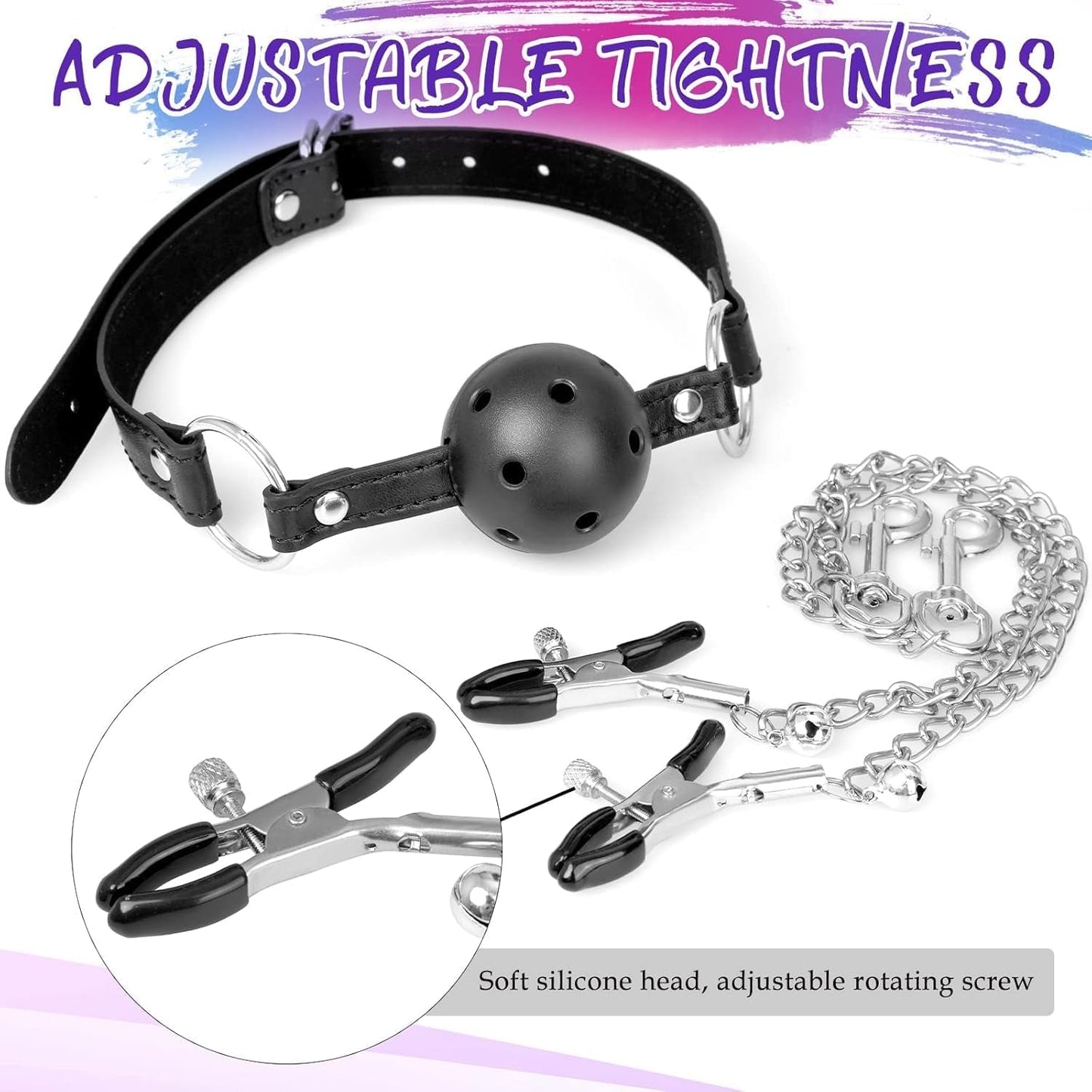 FullSurrender BDSM Bondage Set – Ball Gag, Nipple Clamps & Plug - Vixen Adult Playroom