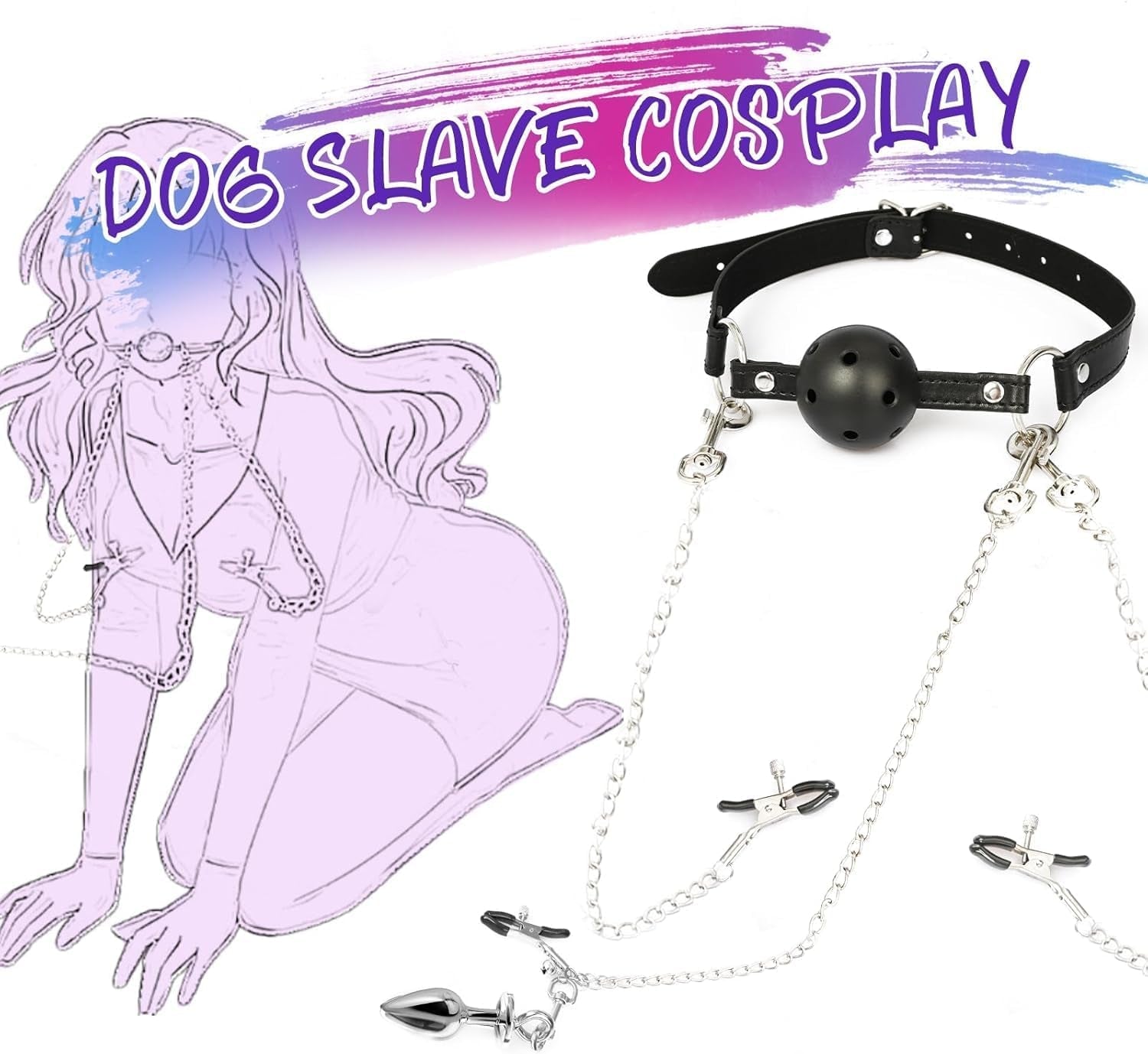 FullSurrender BDSM Bondage Set – Ball Gag, Nipple Clamps & Plug - Vixen Adult Playroom