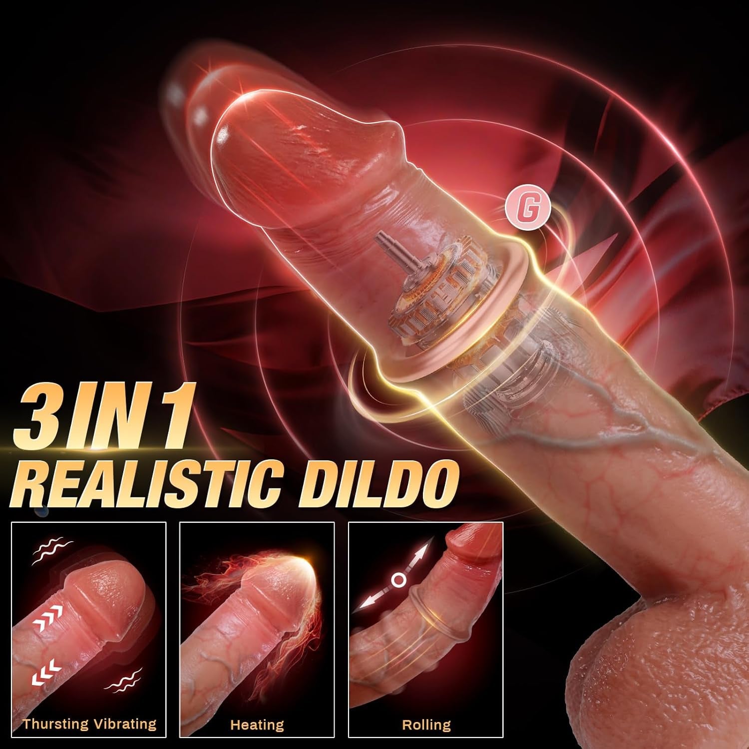 GlideHeat Thrusting Heated Suction Cup Dildo - Vixen | Nova Network