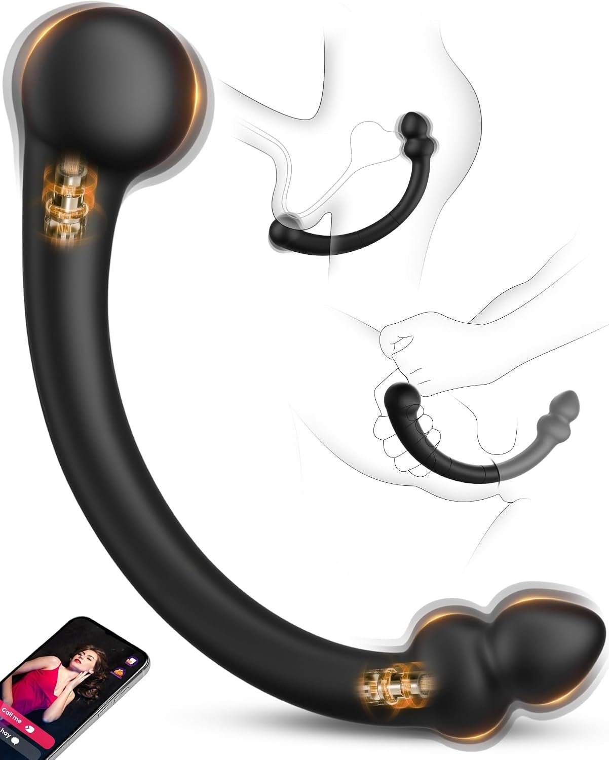 GoldenCurve Dual-Ended Prostate Massager & Anal Hook – App, 10 Modes - Vixen Adult Playroom