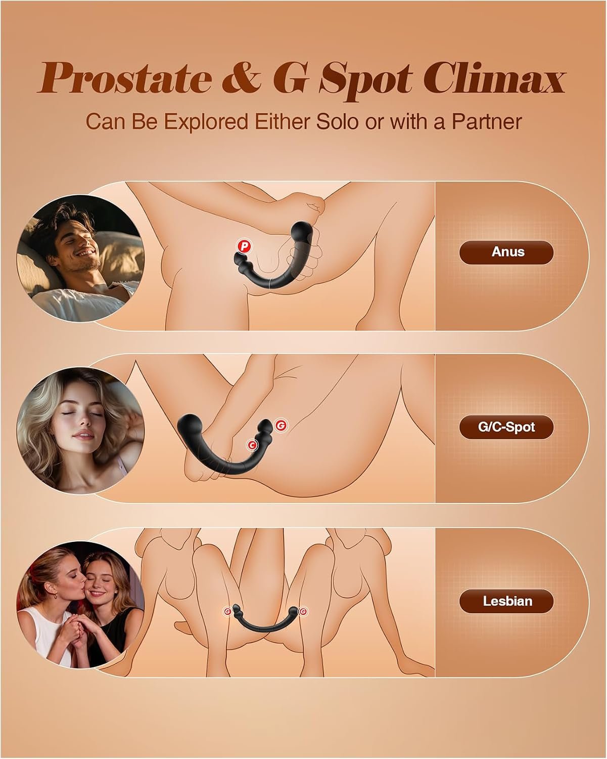 GoldenCurve Dual-Ended Prostate Massager & Anal Hook – App, 10 Modes - Vixen Adult Playroom