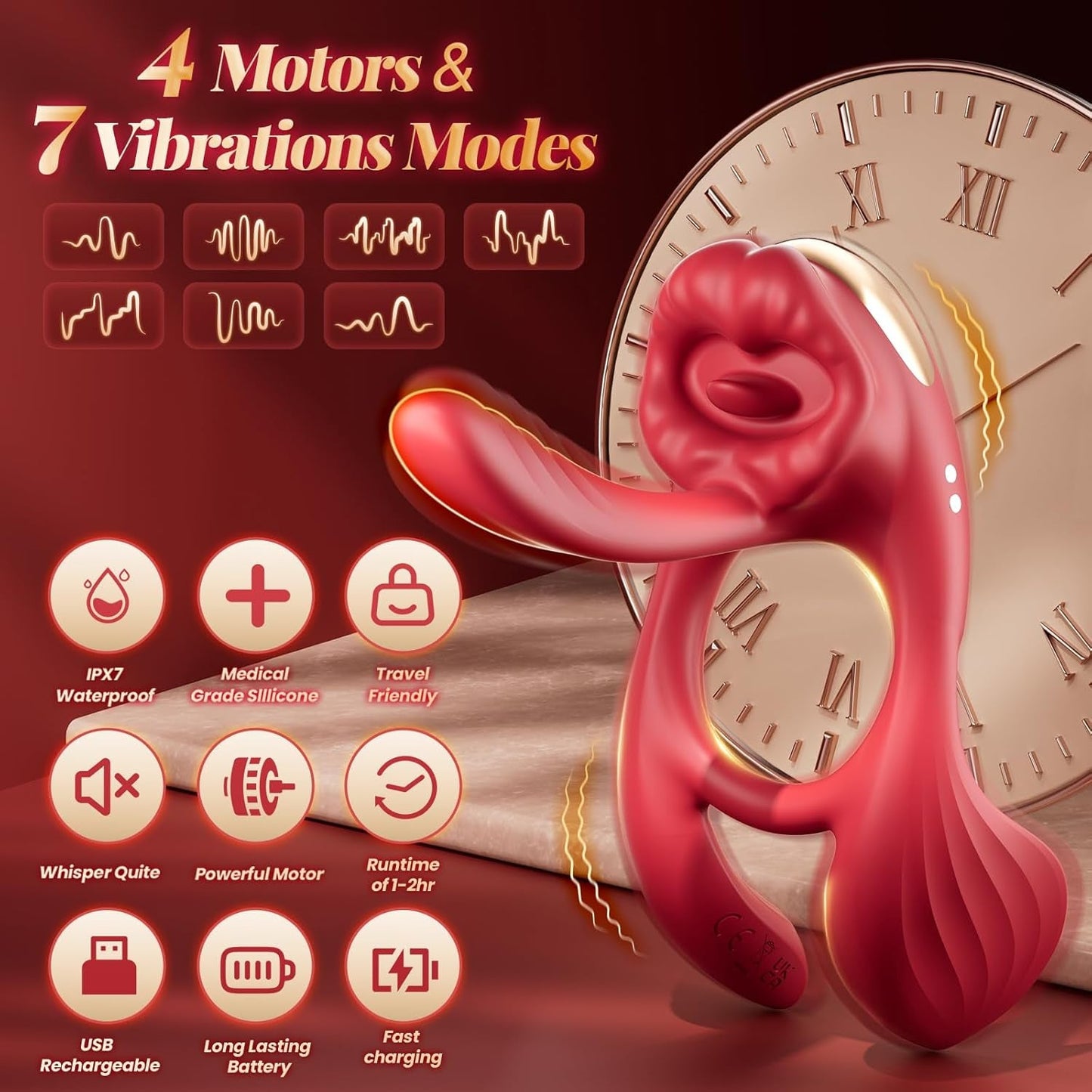 GoldenKiss Vibrating Cock Ring Licking 4 Motors 7 Modes - Vixen | Nova Network