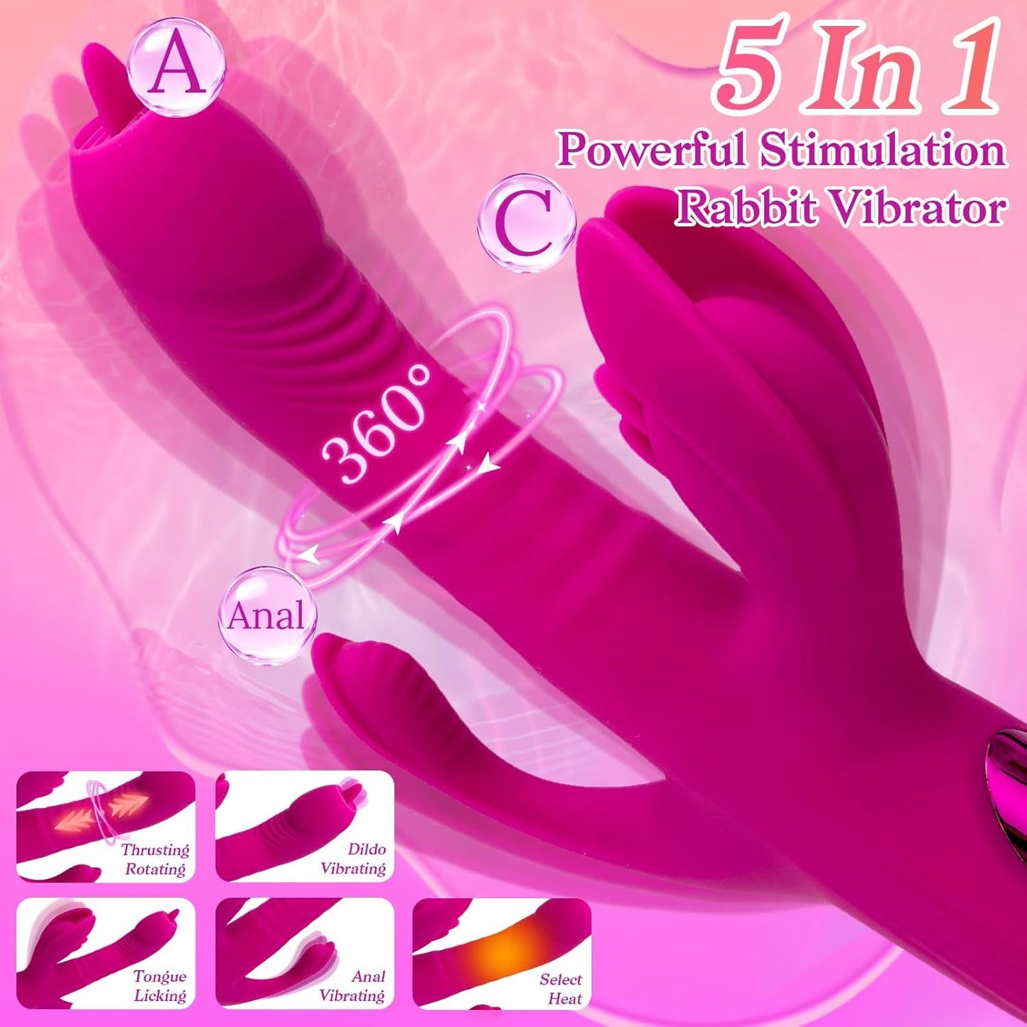 HeatRush Thrusting 3 - in - 1 Rabbit Vibrator - Vixen | Nova Network