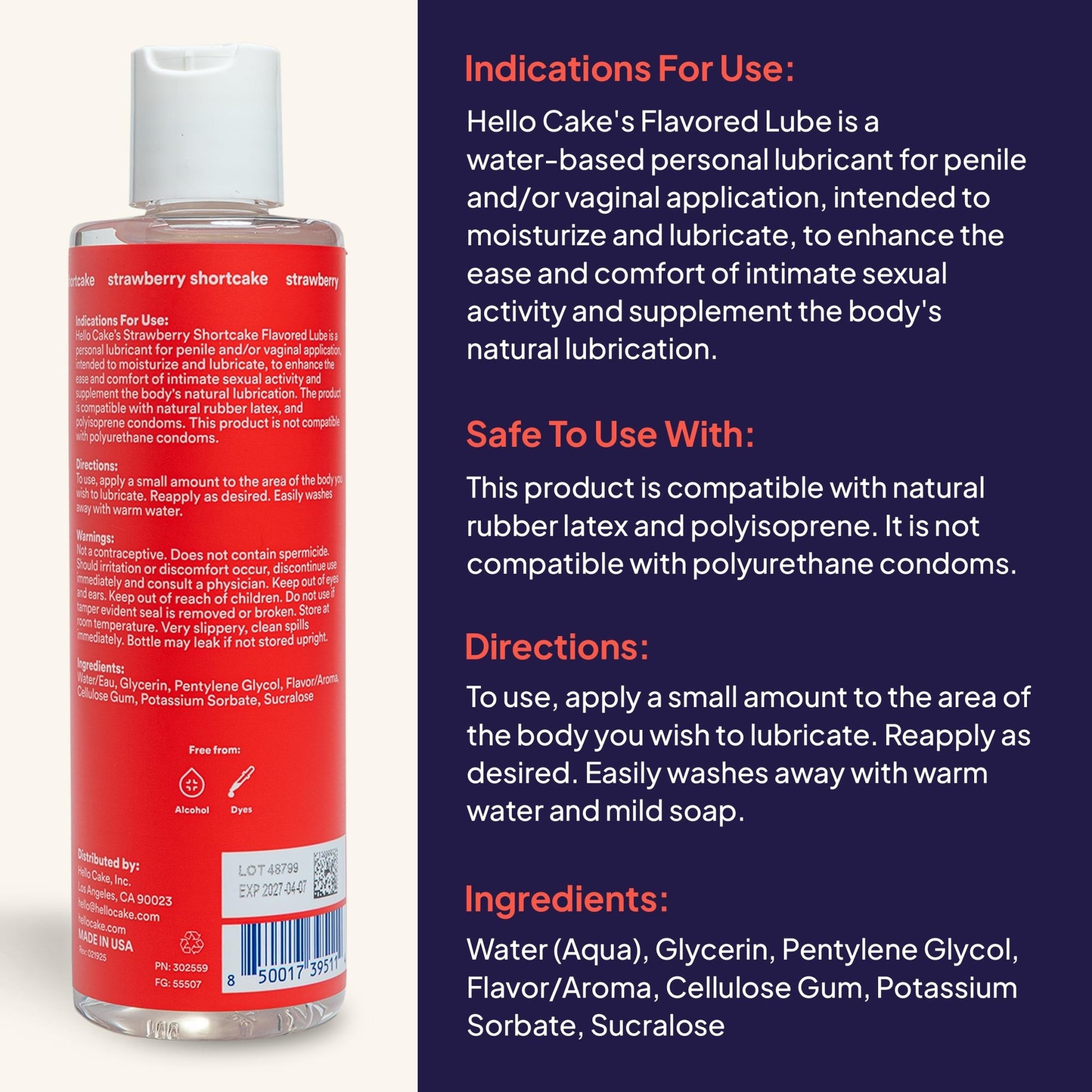 Hello Cake Strawberry Shortcake Flavored Lube - Sugar - Free Water - Based Personal Lubricant for Men, Women, and Couples, 8 fl oz - Vixen | Nova Network