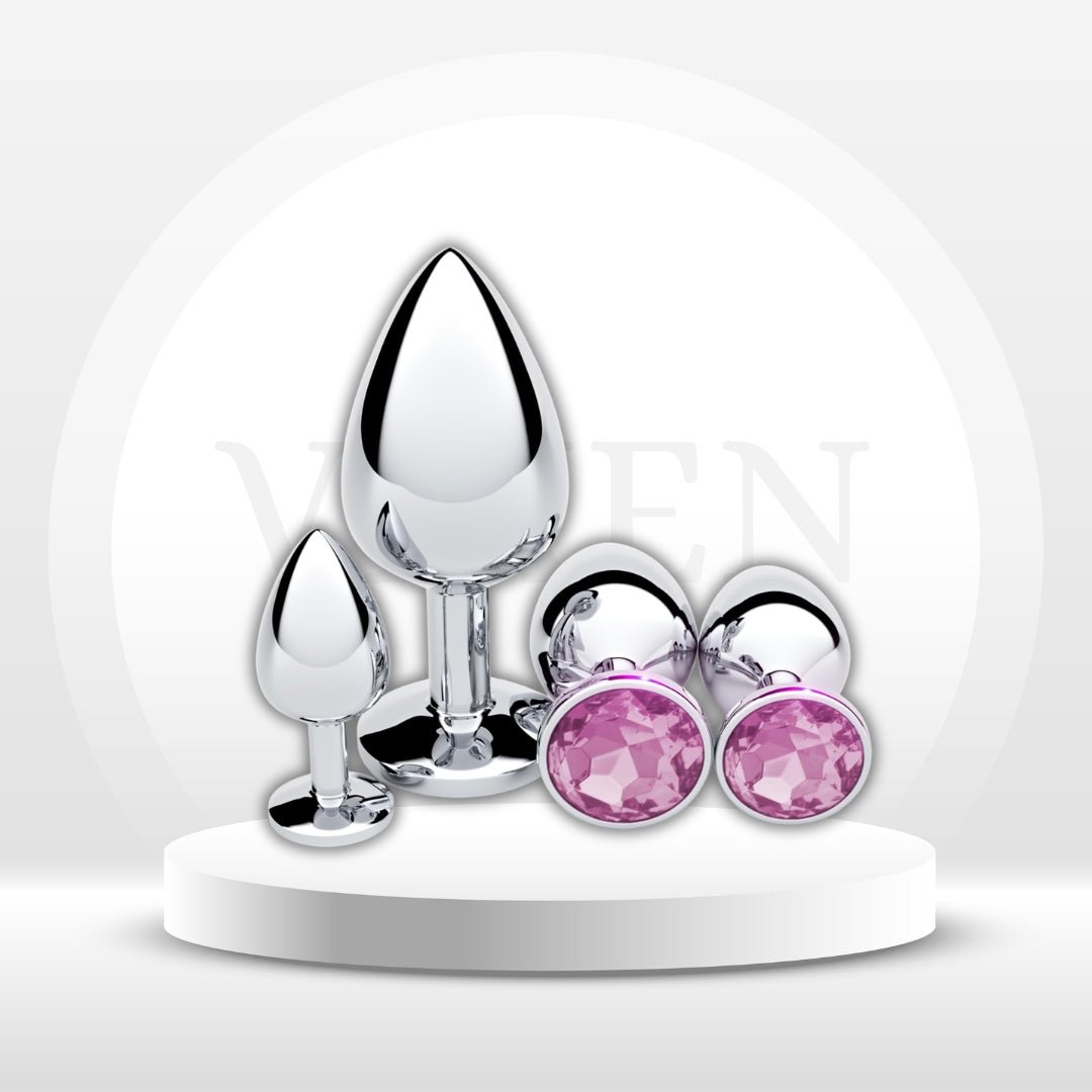 JewelRise 4-Piece Steel Pink Jewel Butt Plug Training Kit - Vixen | Nova Network