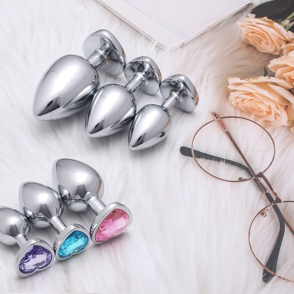 JewelTrio 3-Piece Metal Heart Jewel Butt Plug Set - Vixen | Nova Network