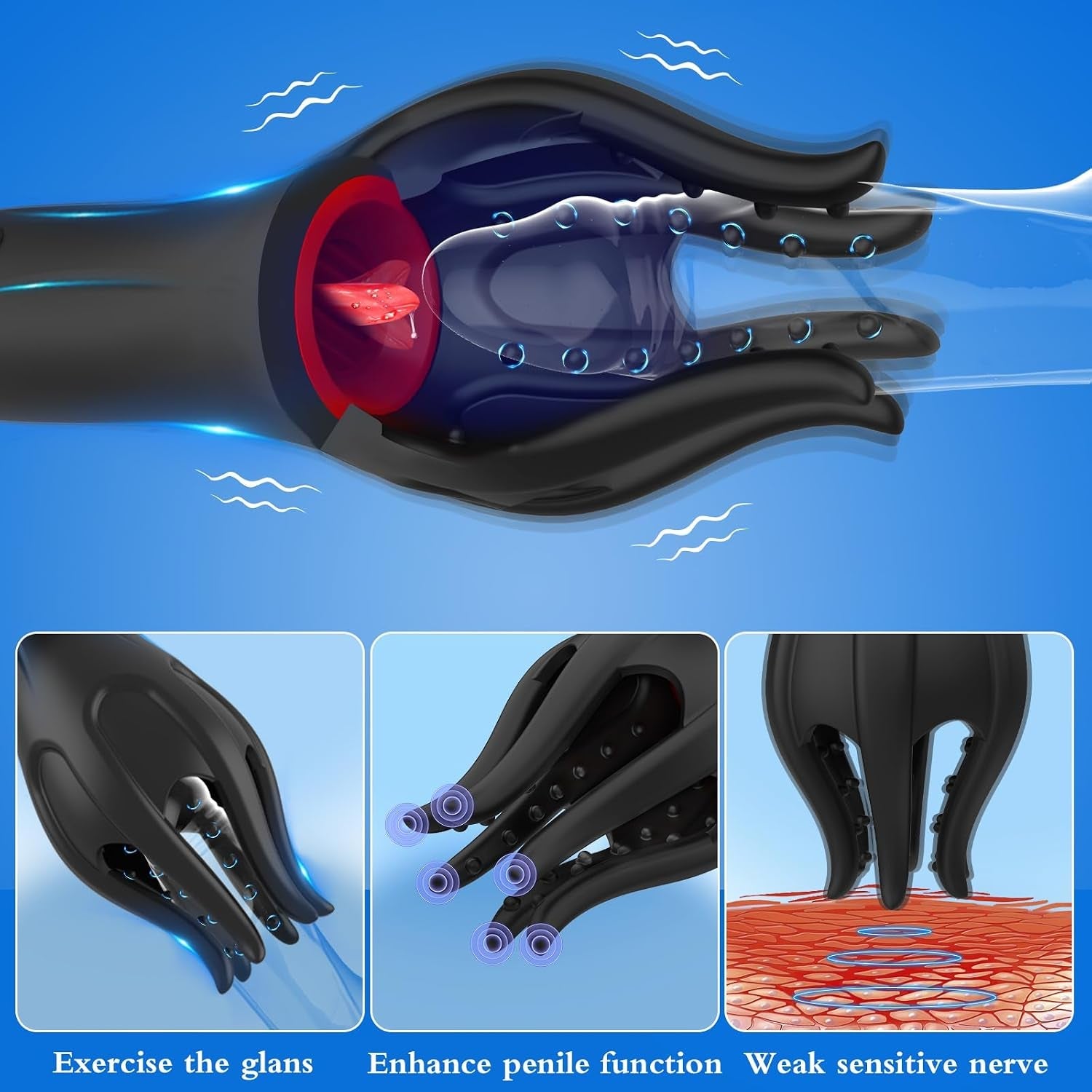 Lick & Stroke 3-in-1 Male Vibrator – Tongue Licking Trainer, 10 Modes - Vixen Adult Playroom