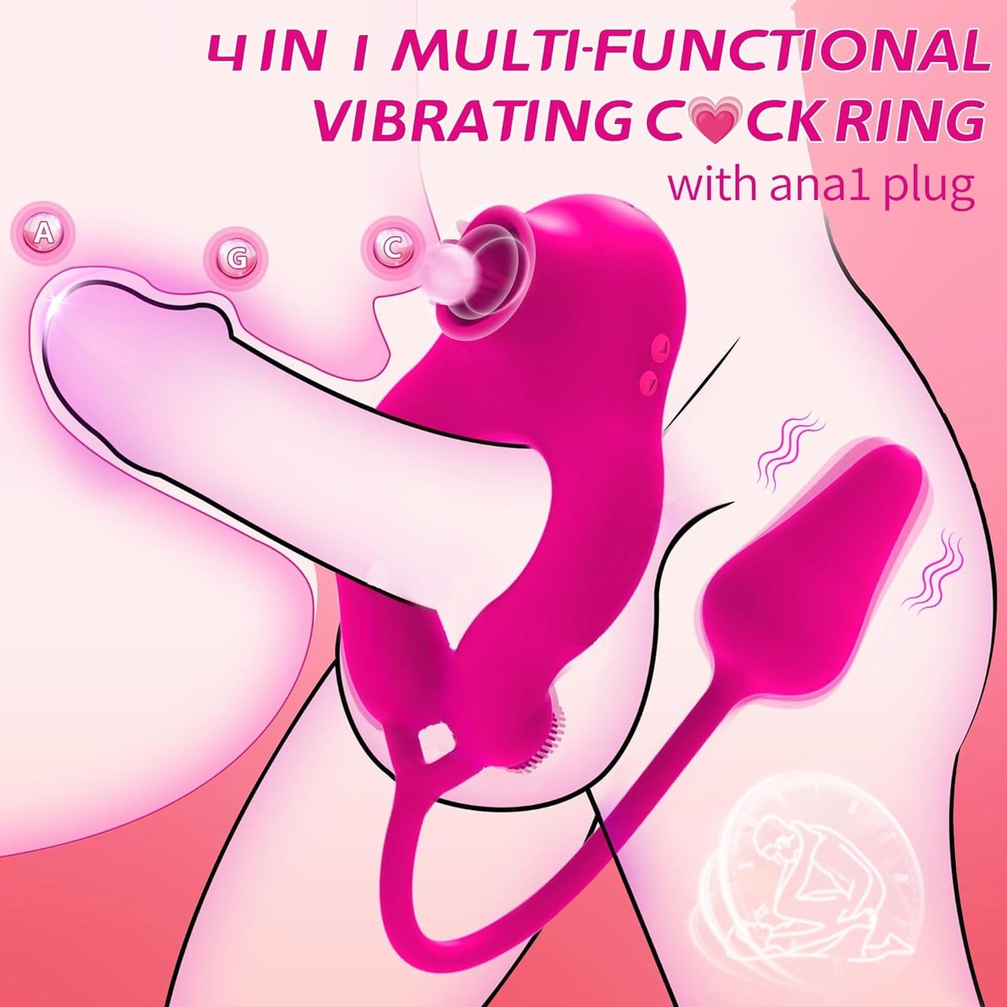 LickLink 4 - in - 1 Vibrating Cock Ring with Anal & Clit Stimulator - Vixen | Nova Network