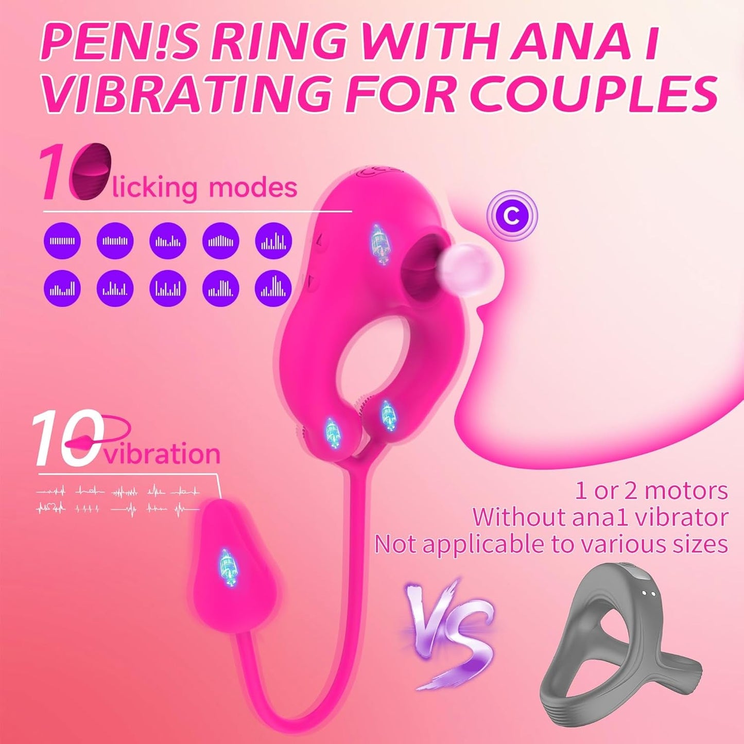 LickLink 4 - in - 1 Vibrating Cock Ring with Anal & Clit Stimulator - Vixen | Nova Network
