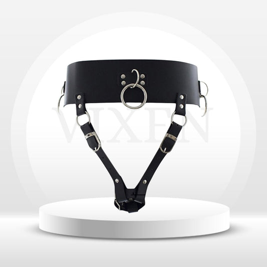 LockHold PU Leather Wand & Vibrator Harness Belt - Vixen Adult Playroom