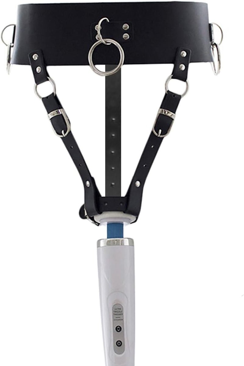 LockHold PU Leather Wand & Vibrator Harness Belt - Vixen Adult Playroom