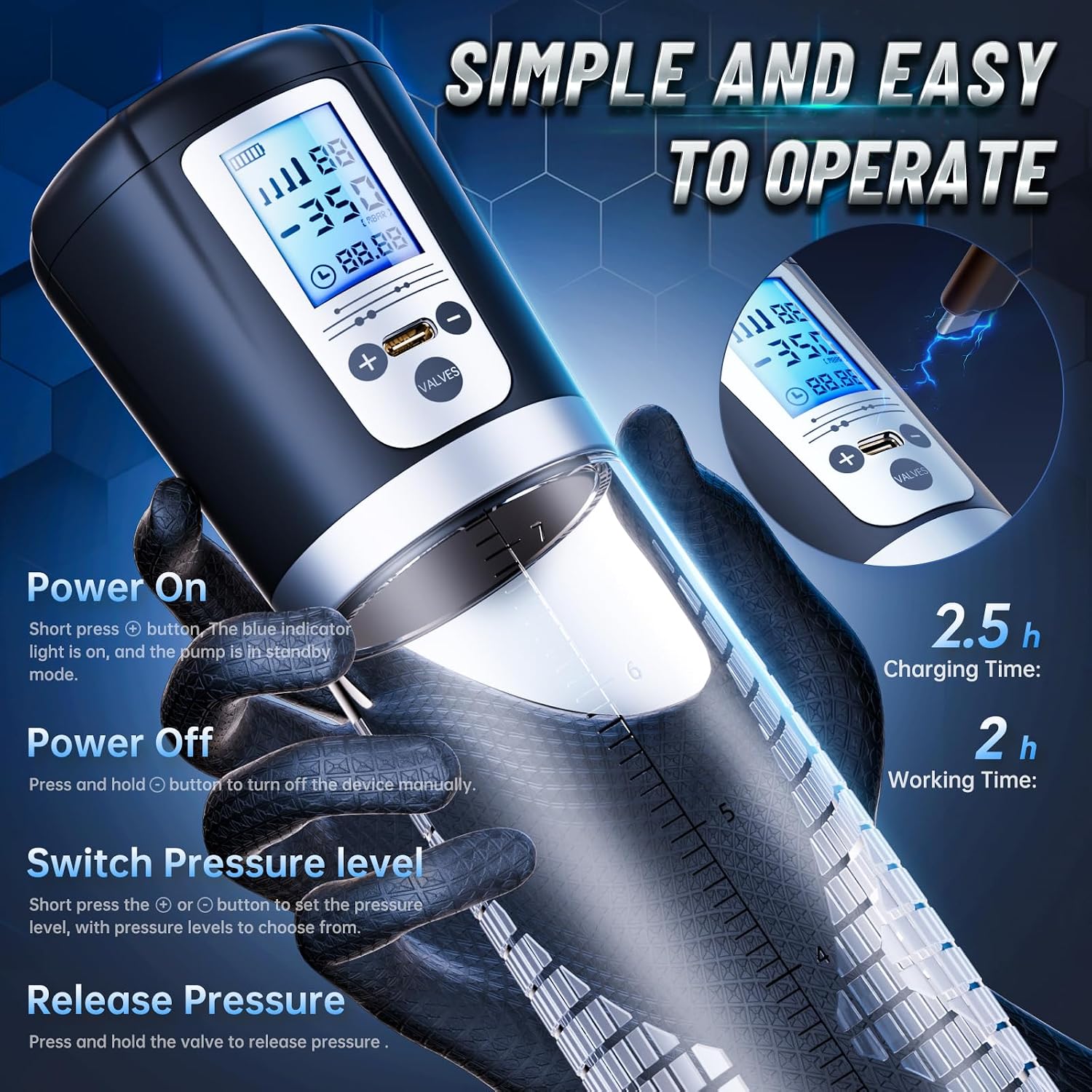 LumenCore LED Penis Pump | 4 Modes, 6 Rings + Lube - Vixen Adult Playroom