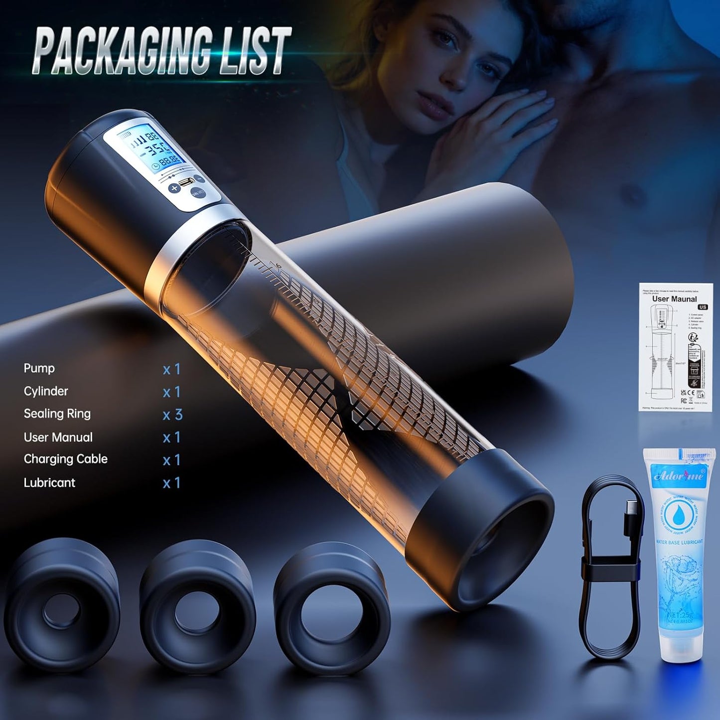 LumenCore LED Penis Pump | 4 Modes, 6 Rings + Lube - Vixen Adult Playroom