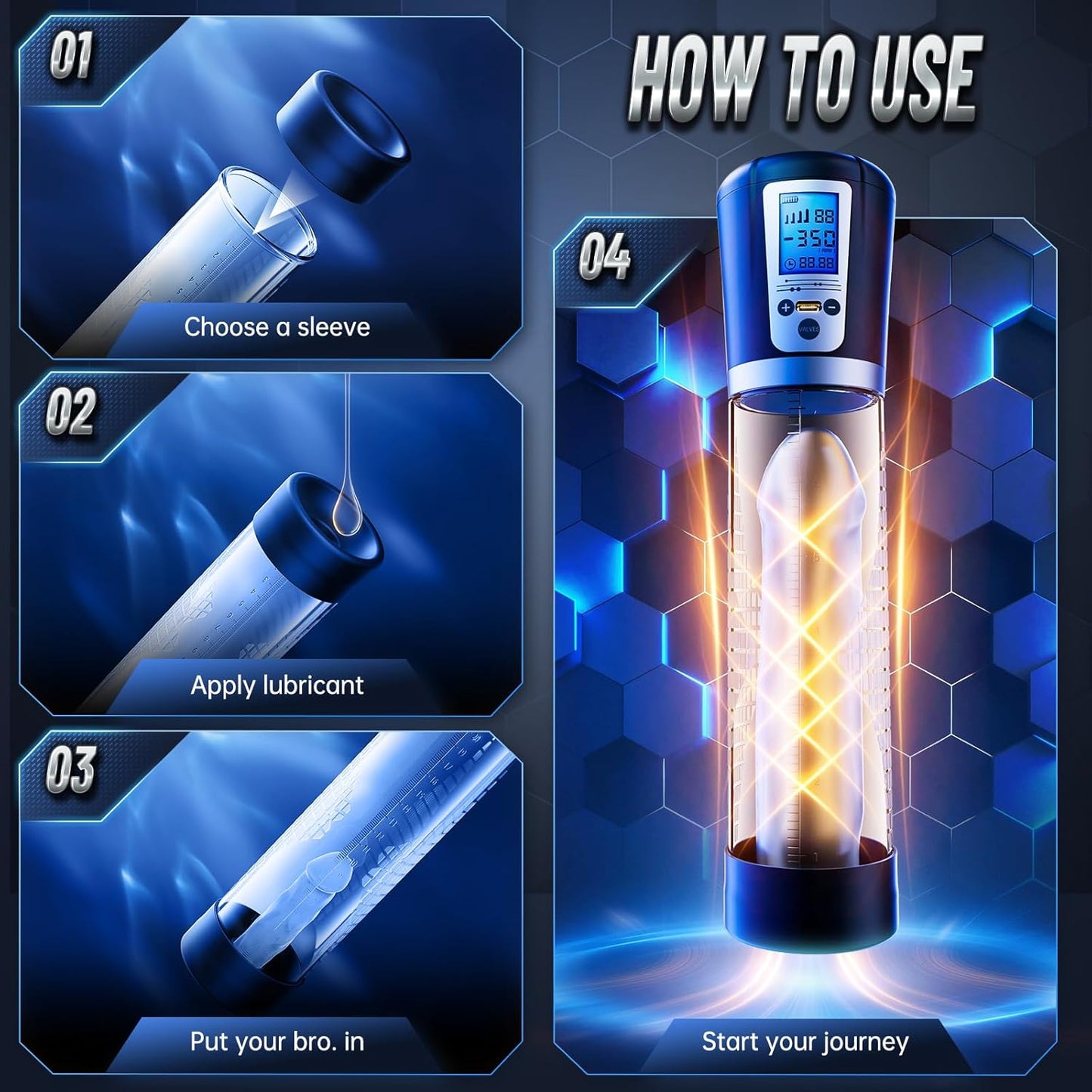 LumenCore LED Penis Pump | 4 Modes, 6 Rings + Lube - Vixen Adult Playroom