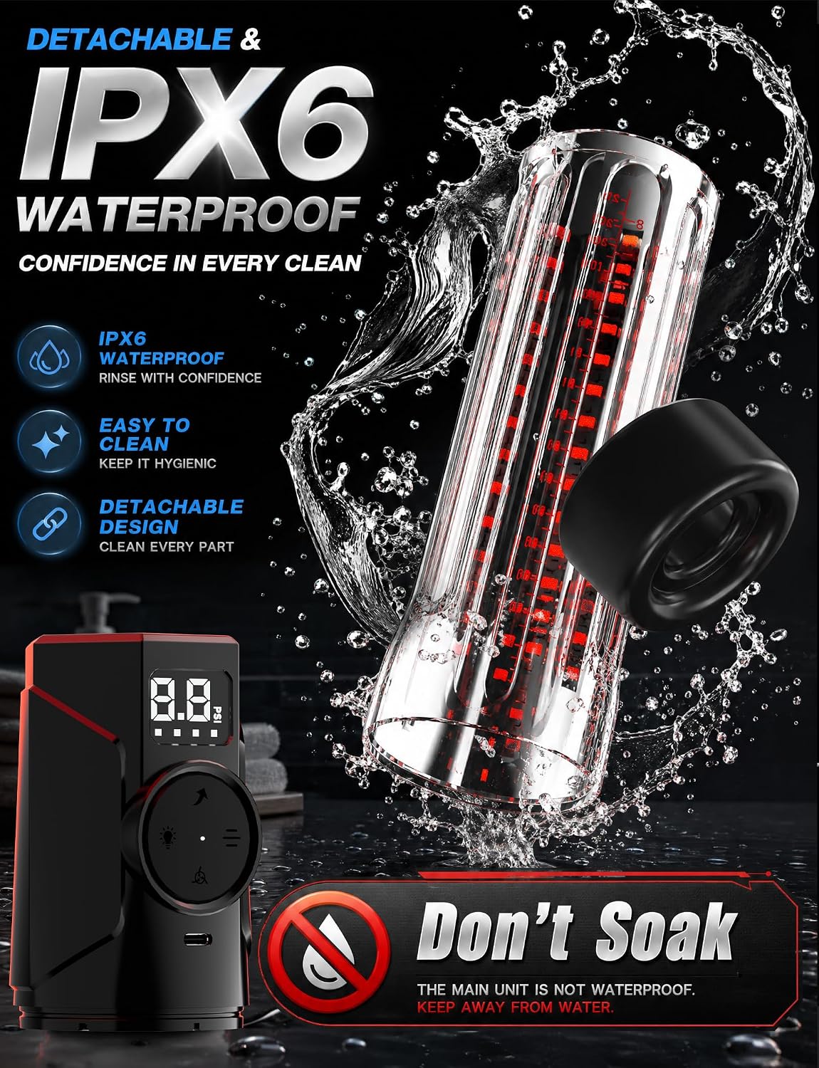 LumenRed Penis Pump | 72 LED Red Light + Digital Display - Vixen Adult Playroom