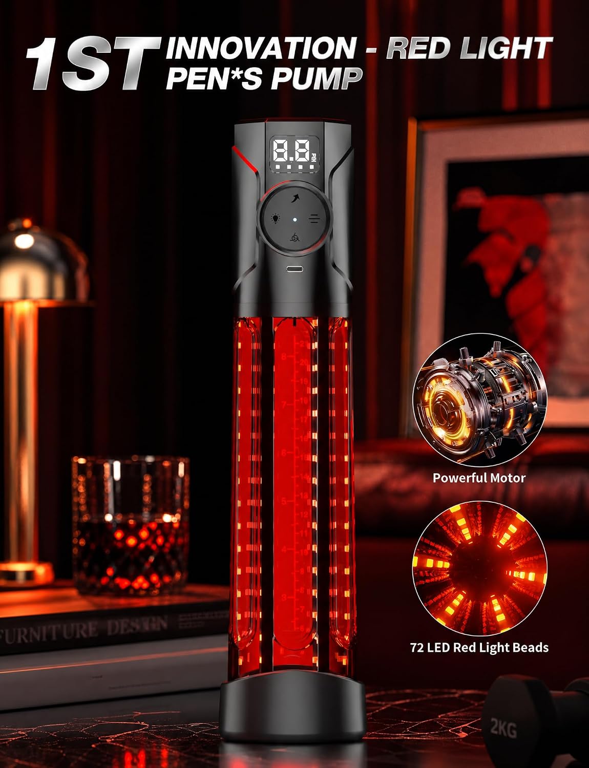 LumenRed Penis Pump | 72 LED Red Light + Digital Display - Vixen Adult Playroom