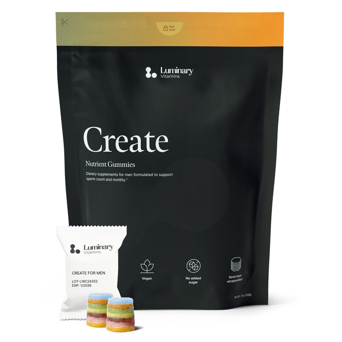 Luminary Vitamins Create for Men | IVF-Doctor Formulated Male Fertility Gummies | 300 mg CoQ10, 900 mg L-Carnitine, 10 mg Lycopene | Supports Sperm Health | Vegan & No Added Sugar (28 Day Supply) - Vixen Adult Playroom