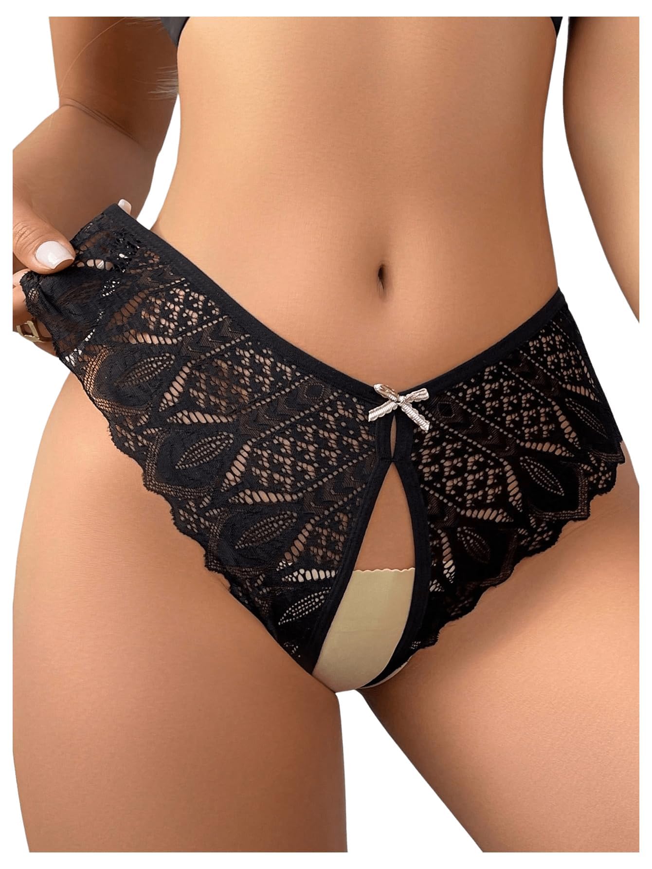 MakeMeChic Women's Floral Lace Panties Criss Cross Cut Out Lace Trim Bow Knot Briefs Sexy Underwear Black A Large - Vixen | Nova Network