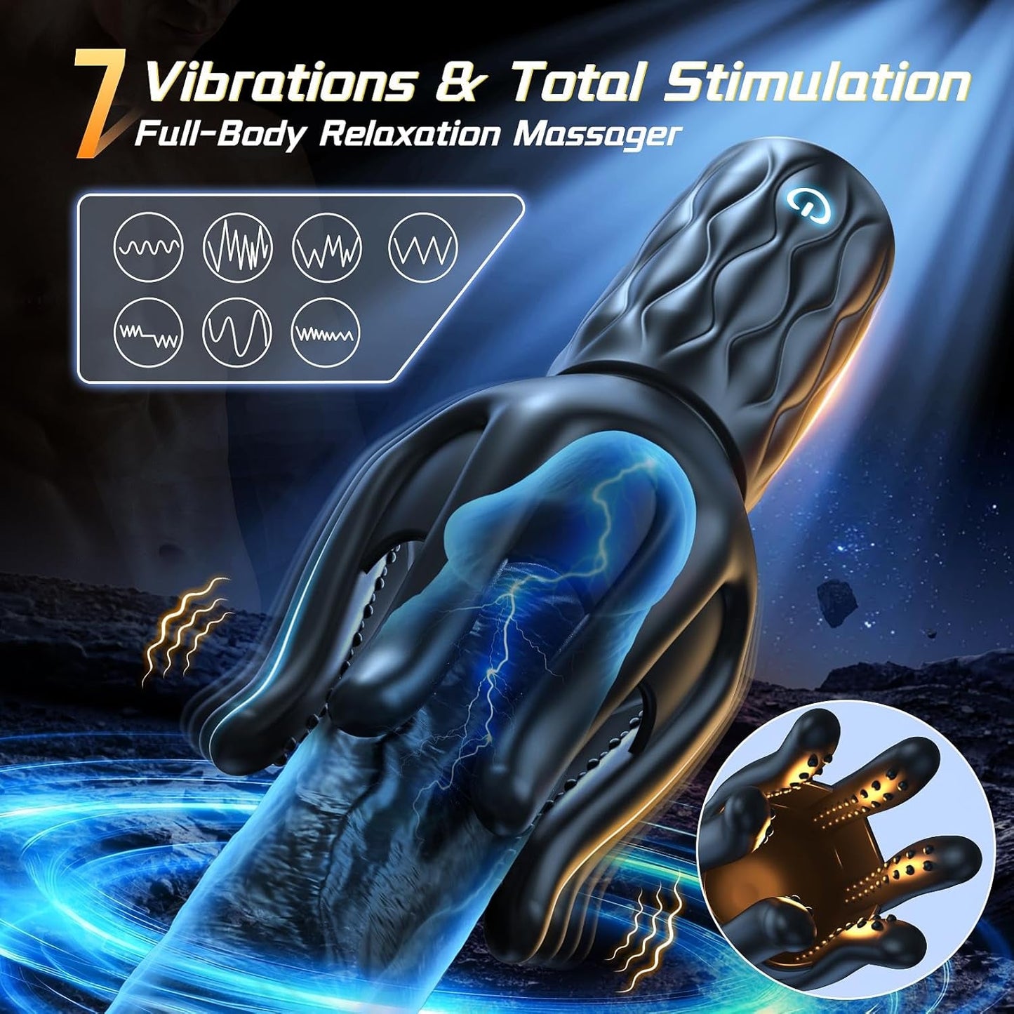 Male Masturbator Sex Toys for Men, Male Sex Toy with 3 Strength 7 Vibration Modes, 120 Min Working Time & Anti - Slip Handle Stroker for Penis Clit Stimulation, Adult Toys for Men Women Couples (Black) - Vixen | Nova Network