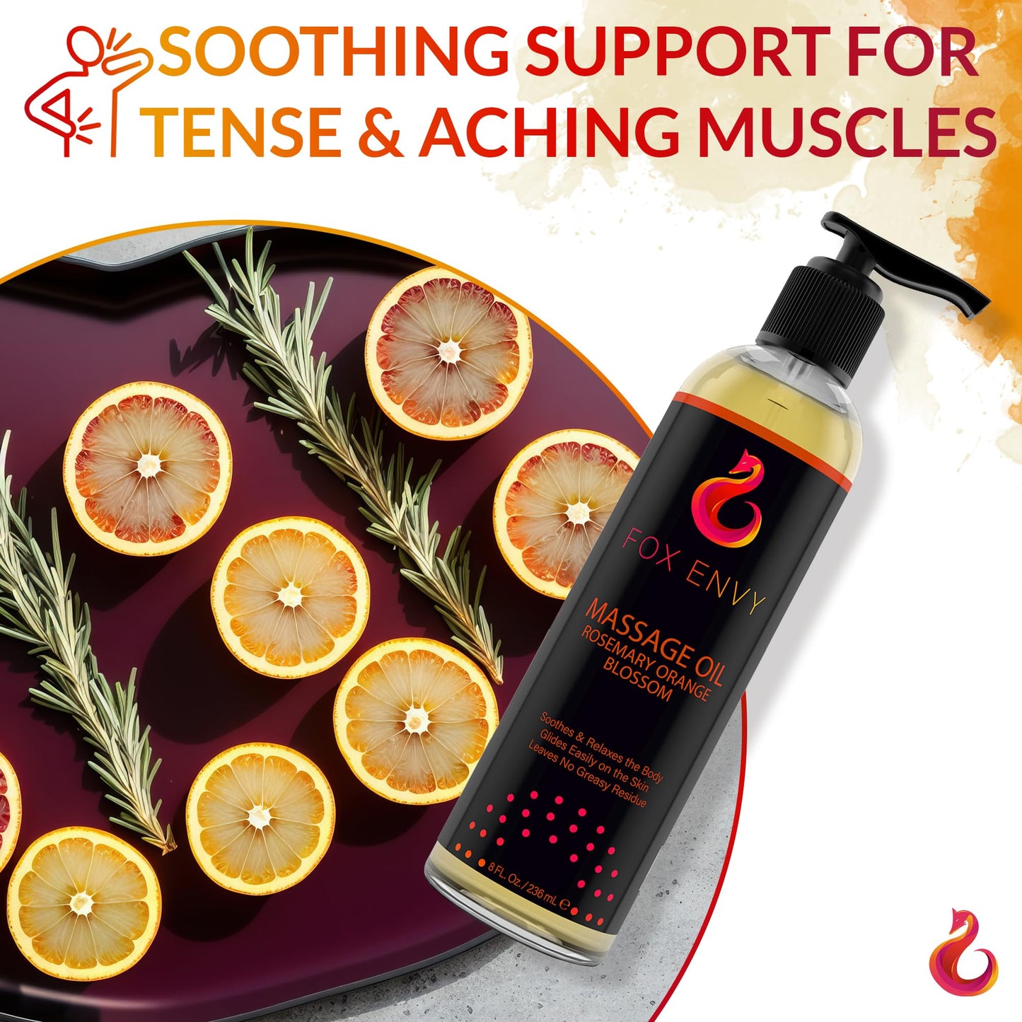 Massage Oil for Couples, Women & Men (1 Bottle, 8 fl oz) - Fox Envy Orange Blossom with Rosemary Scented Sensual Oil with Coconut Oil & Jojoba Oil - Enhances Stimulation for The Body & Muscles - Vixen | Nova Network