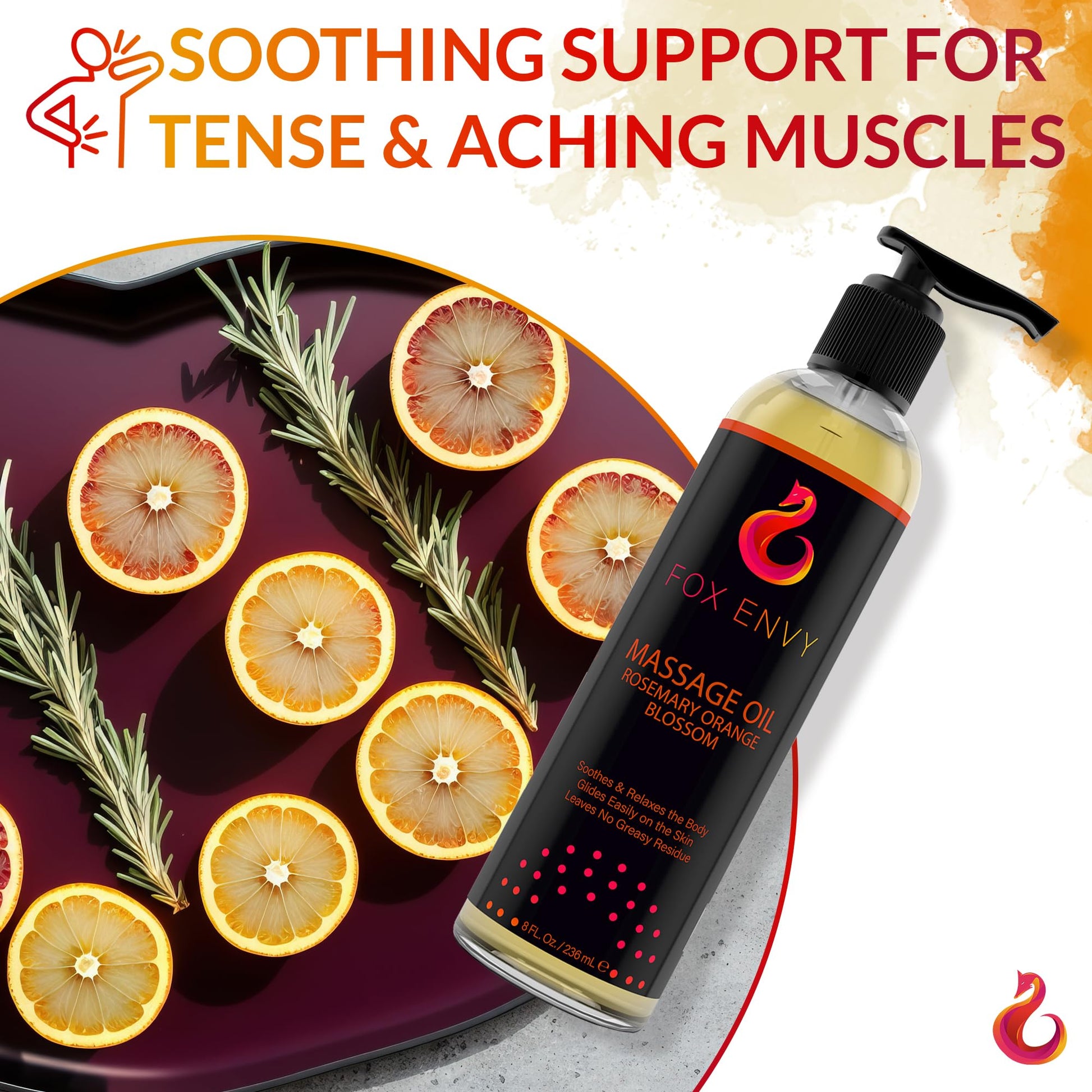 Massage Oil for Couples, Women & Men (1 Bottle, 8 fl oz) - Fox Envy Orange Blossom with Rosemary Scented Sensual Oil with Coconut Oil & Jojoba Oil - Enhances Stimulation for The Body & Muscles - Vixen | Nova Network