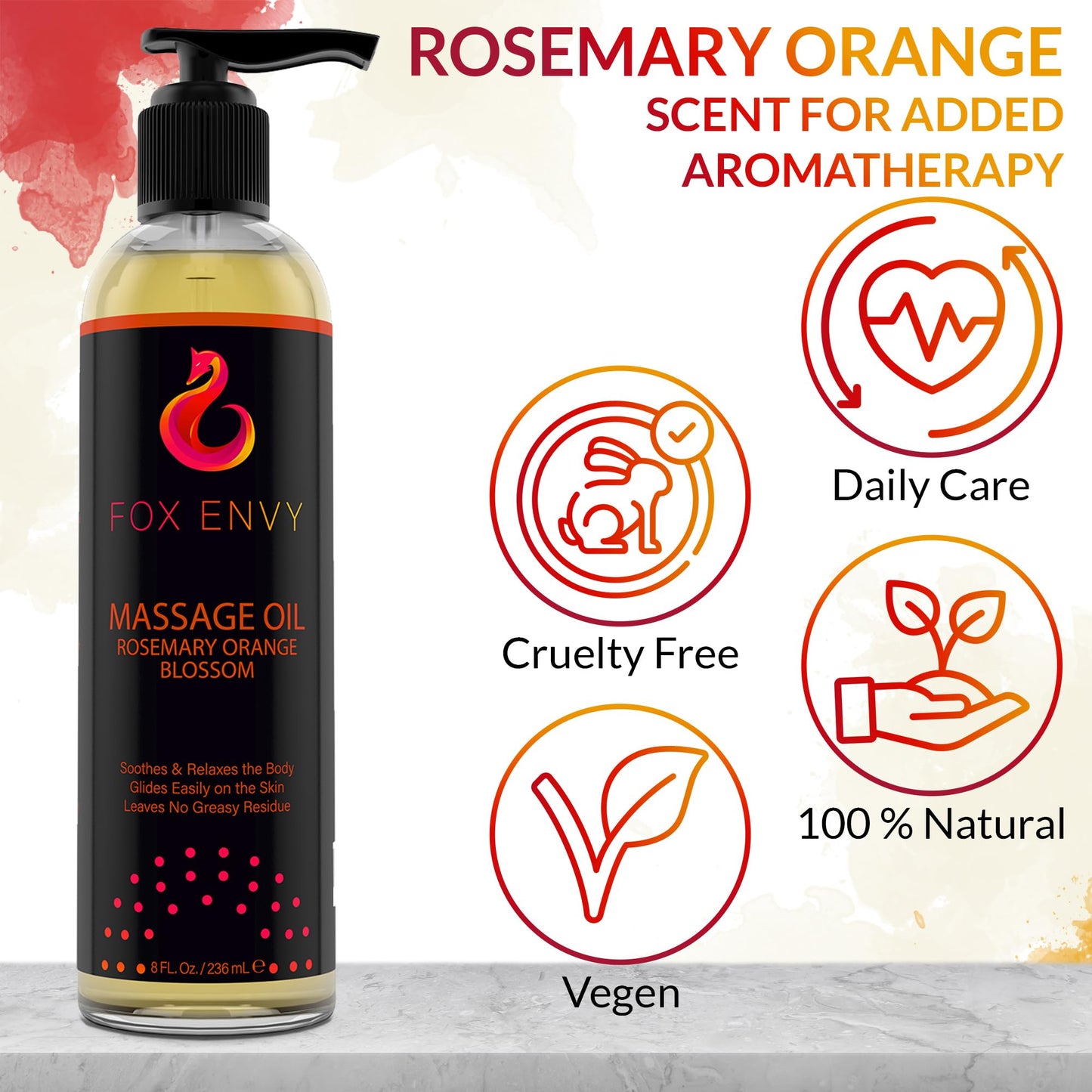 Massage Oil for Couples, Women & Men (1 Bottle, 8 fl oz) - Fox Envy Orange Blossom with Rosemary Scented Sensual Oil with Coconut Oil & Jojoba Oil - Enhances Stimulation for The Body & Muscles - Vixen | Nova Network
