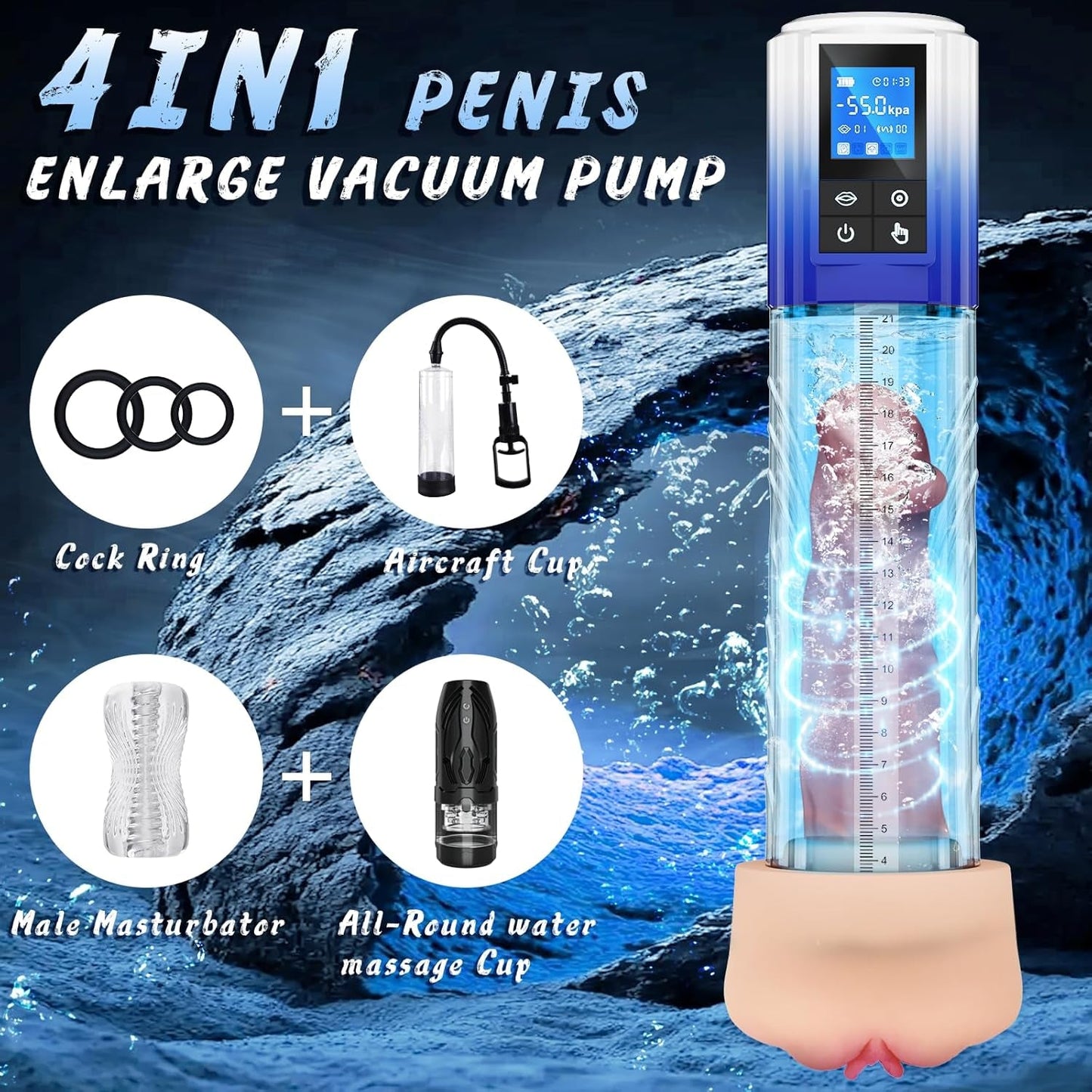 MaxPull 4-in-1 Penis Pump | 6 Suctions, IPX7, LCD - Vixen Adult Playroom