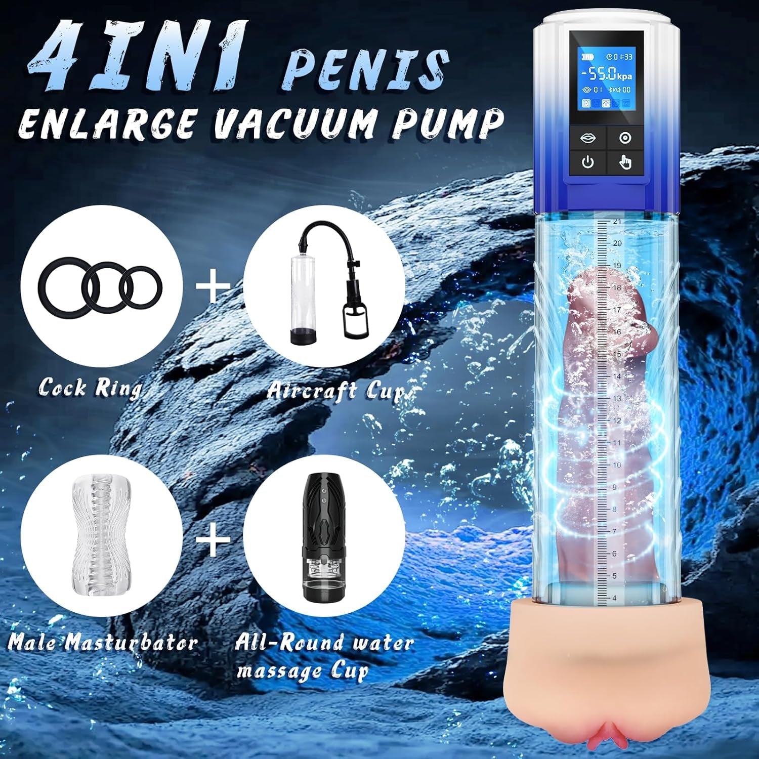 MaxPull 4-in-1 Penis Pump | 6 Suctions, IPX7, LCD - Vixen Adult Playroom