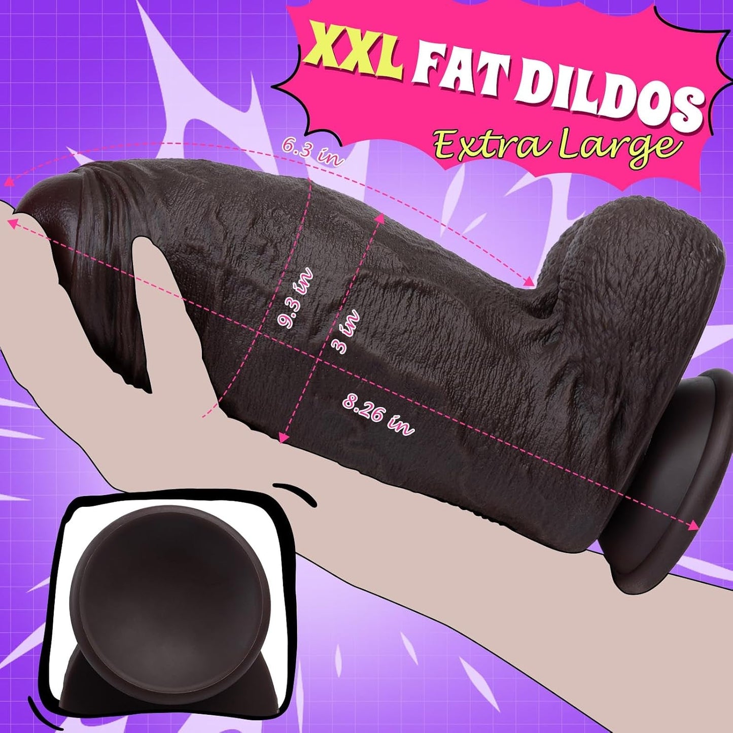 MightyGirth XXL Uncut Suction Cup Ebony Dildo 3" Diameter - Vixen | Nova Network