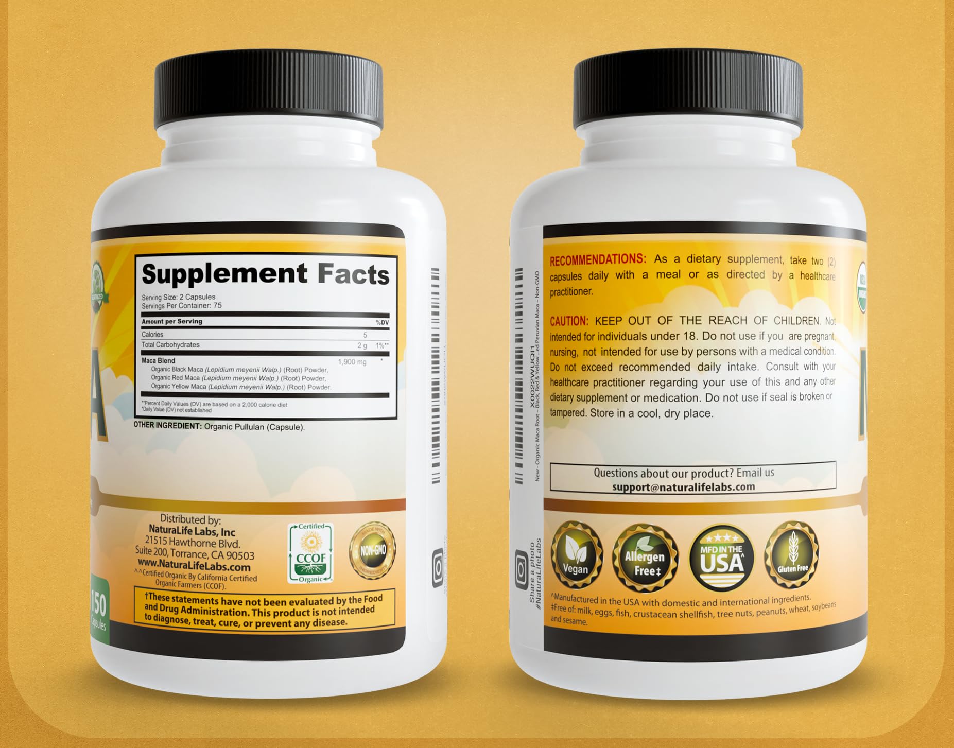 NaturaLife Labs Organic Maca Root – Black, Red & Yellow – 1900 mg per Serving – 150 Capsules – Gelatinized Peruvian Maca – Non-GMO, Gluten-Free, Vegan - Vixen Adult Playroom