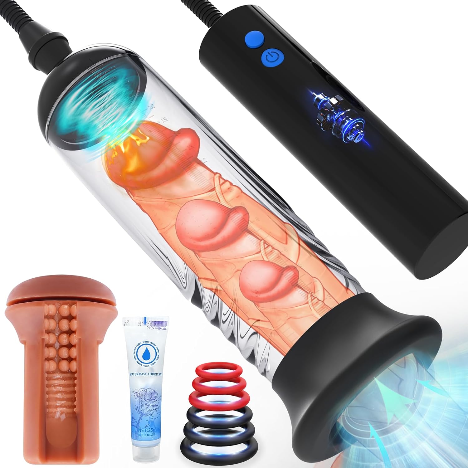 NightCap Penis Pump & Stroker | Wide-Edge, 3 Intensities - Vixen Adult Playroom
