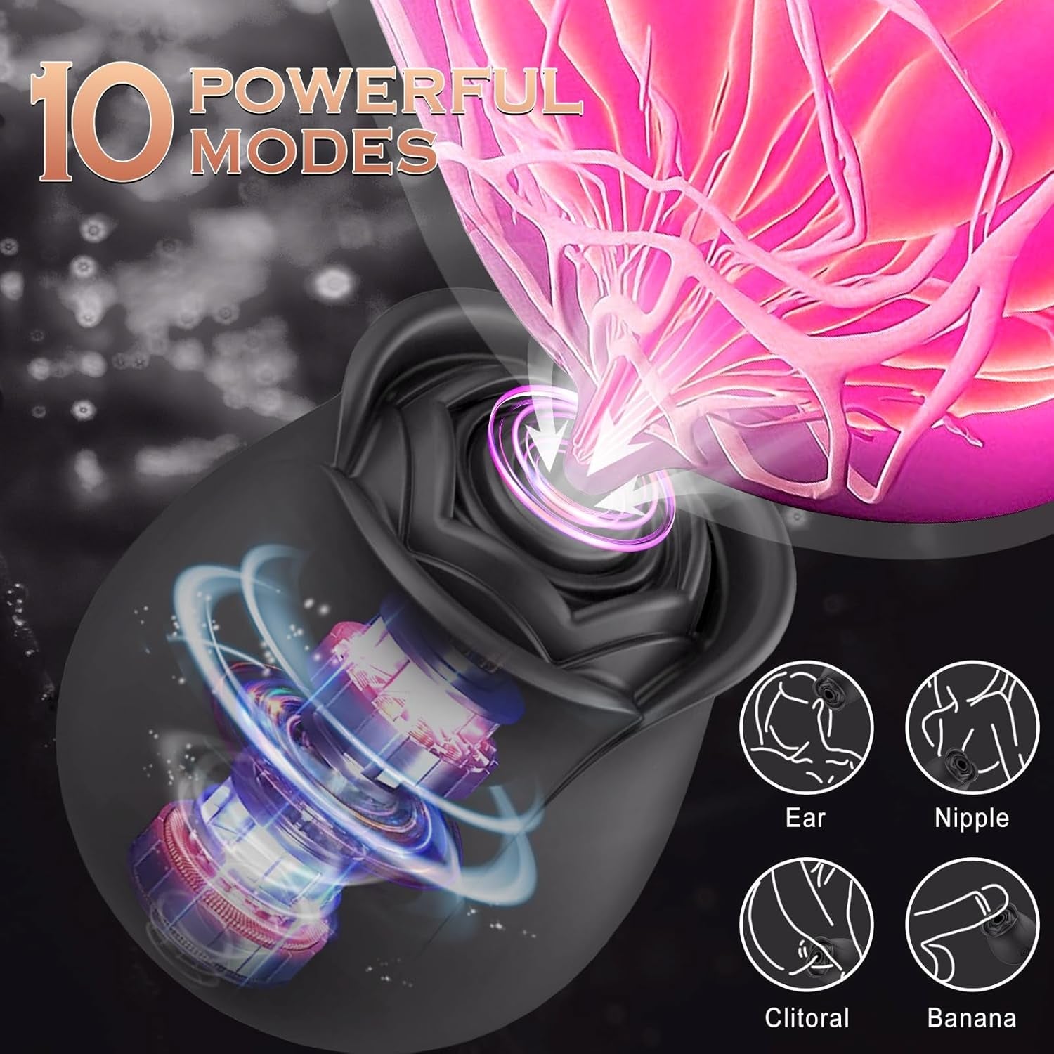 NoirBloom Black App Controlled Rose Suction Vibrator - Vixen | Nova Network