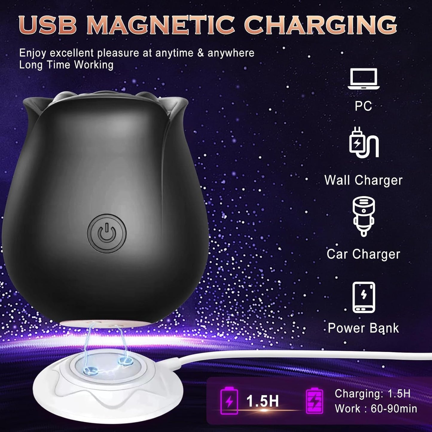 NoirBloom Black App Controlled Rose Suction Vibrator - Vixen | Nova Network