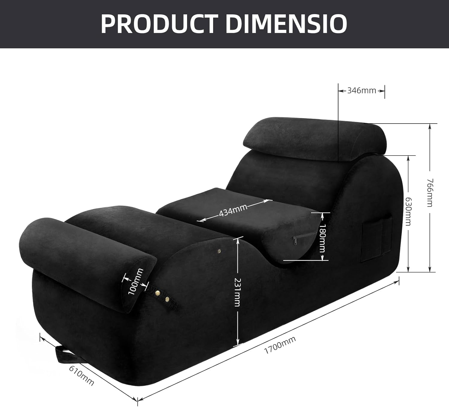 NoirCurve XL Black Sex Chaise Lounge - Vixen | Nova Network