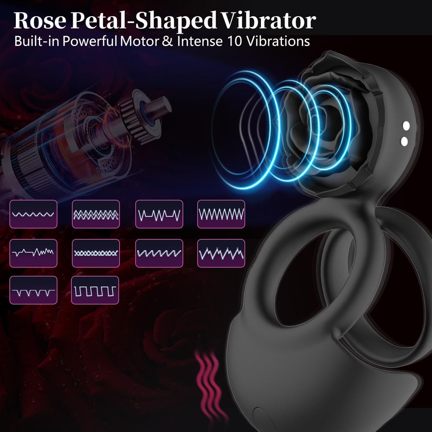 NoirPetal Rose Cock Ring Vibrator for Couples - Vixen | Nova Network