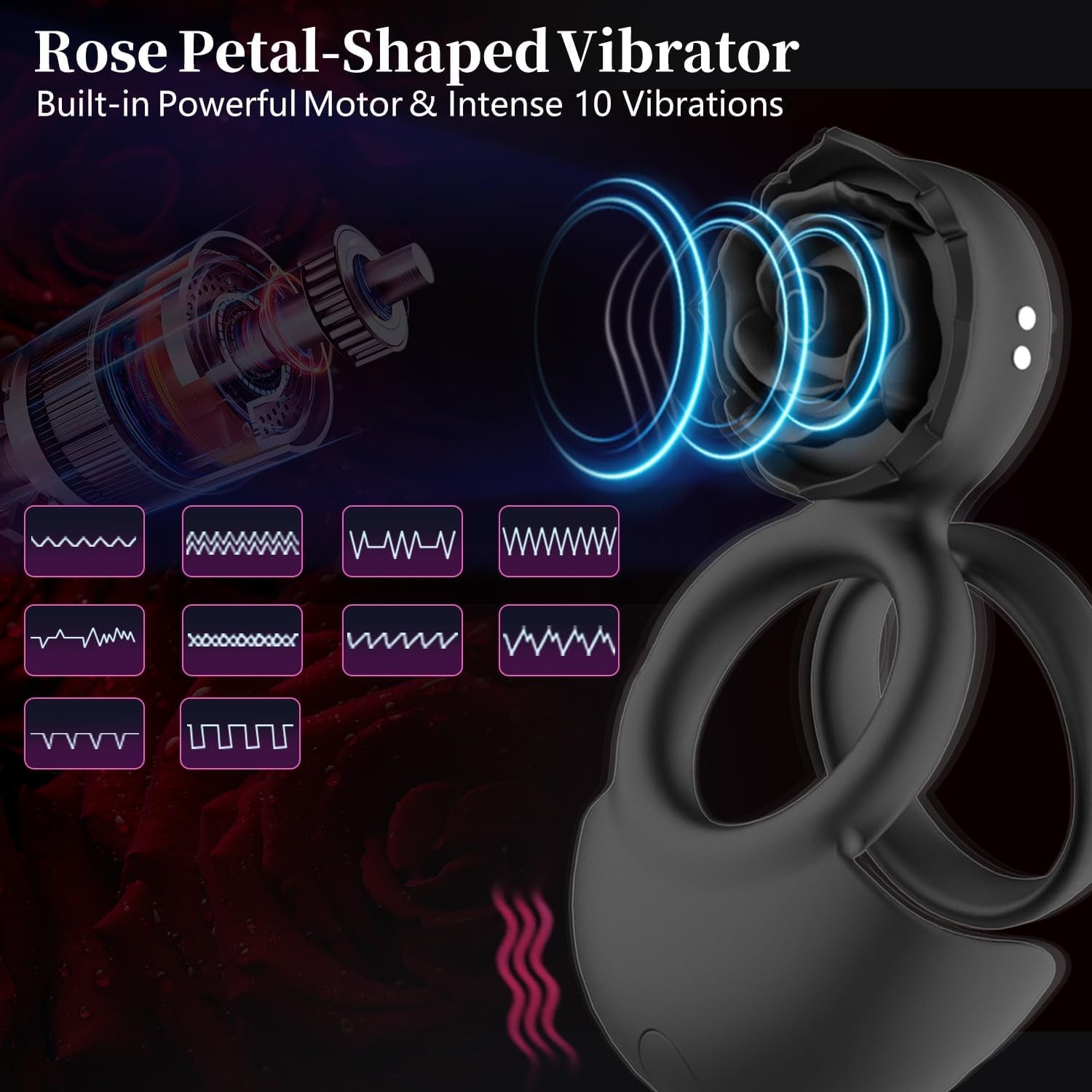 NoirPetal Rose Cock Ring Vibrator for Couples - Vixen | Nova Network