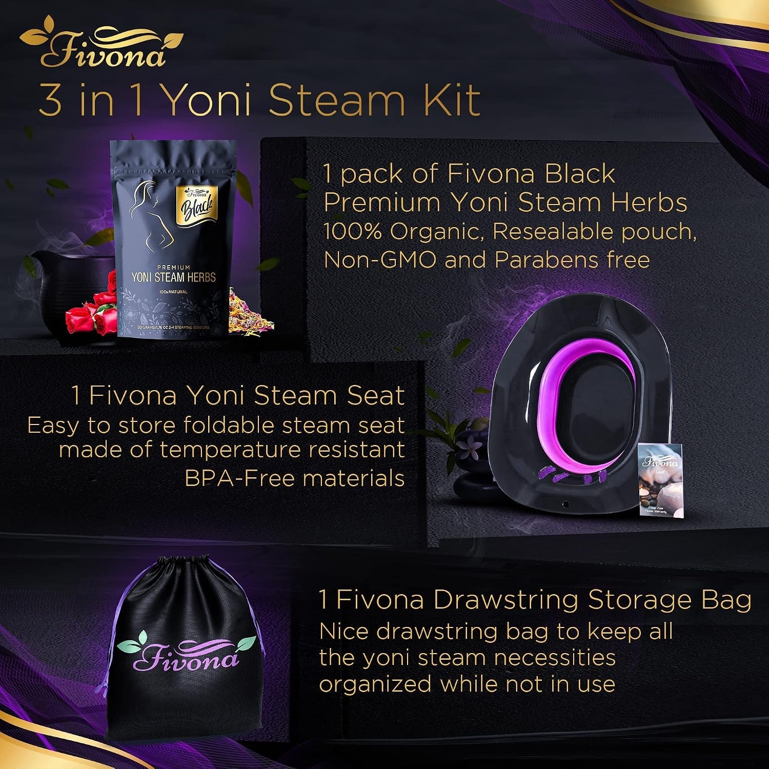 NoirSanctuary 3-in-1 Herbal Blend Yoni Steam Kit - Vixen Adult Playroom