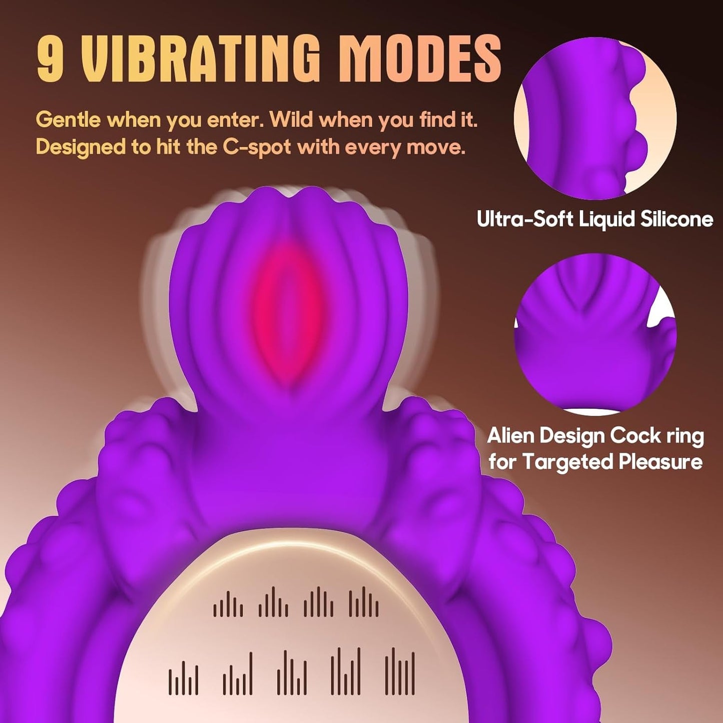 NovaHalo Vibrating Cock Ring, 9 Modes, C-Spot & IPX7 - Vixen Adult Playroom
